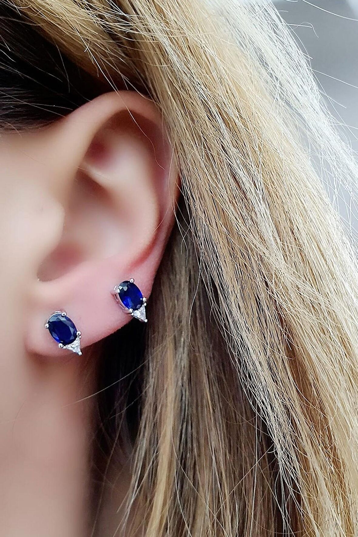 Sky Diamond Blue Creative Sapphire 925ayar Gümüş Tek Taş Küpe