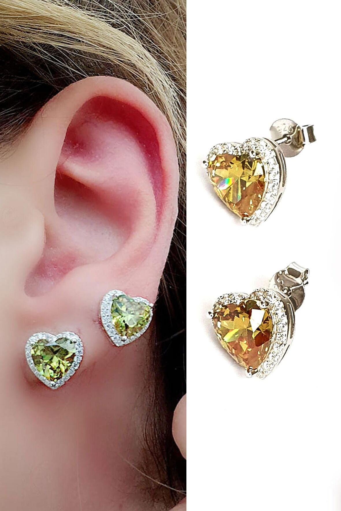 Aleksandrit Taşlı 925 ayar Gümüş Kalp Küpe