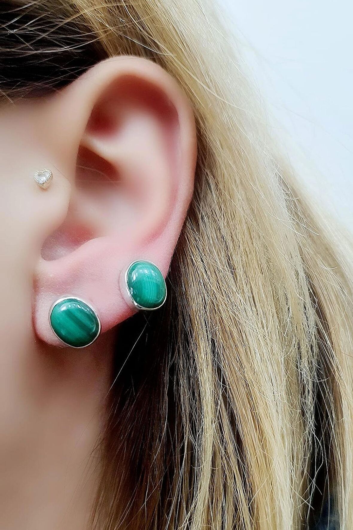 Malakit Taşlı  925ayar Gümüş Oval Doğal Taş Küpe