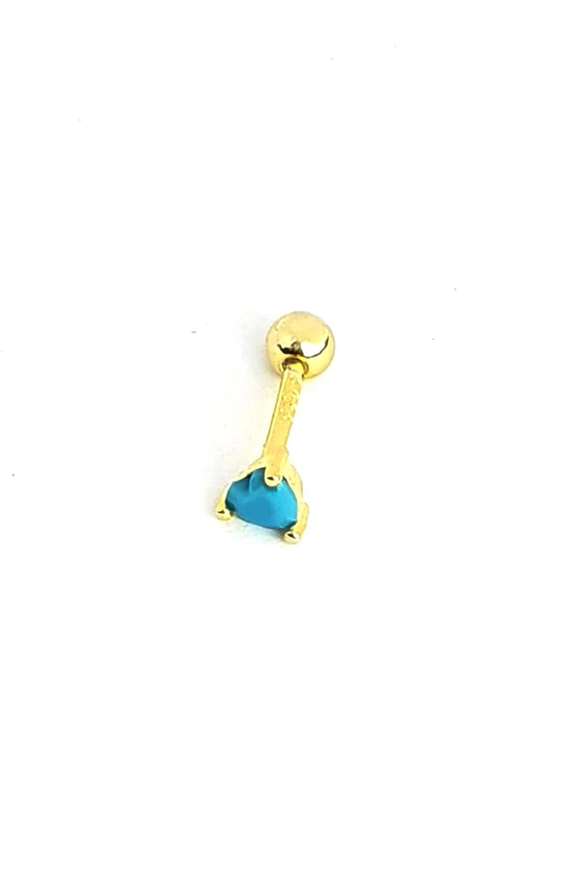Turkuaz Taşlı 925ayar Gümüş Üzerine Altın Kaplama Kalp Tragus Piercing 