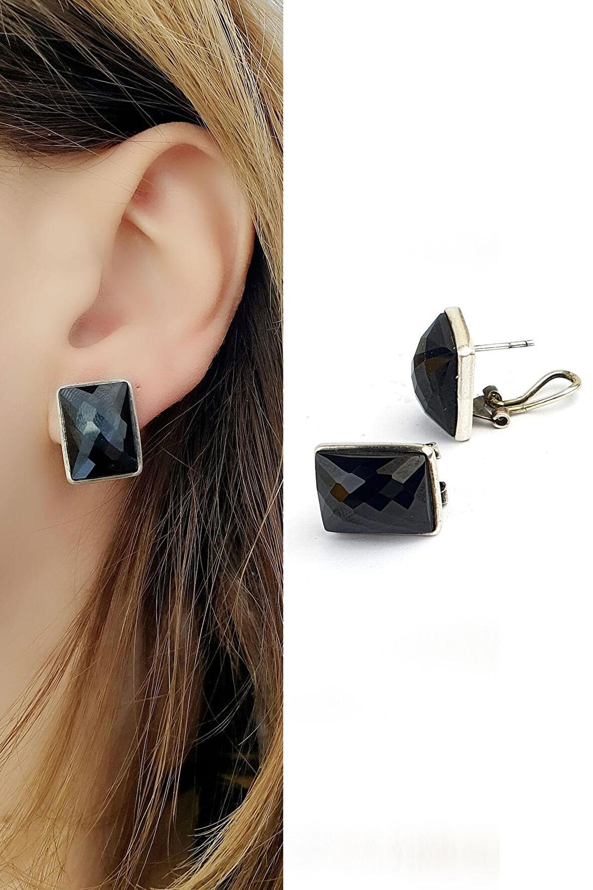 Faset Kesim Oniks Taşlı 925ayar Gümüş İtalyan Küpe