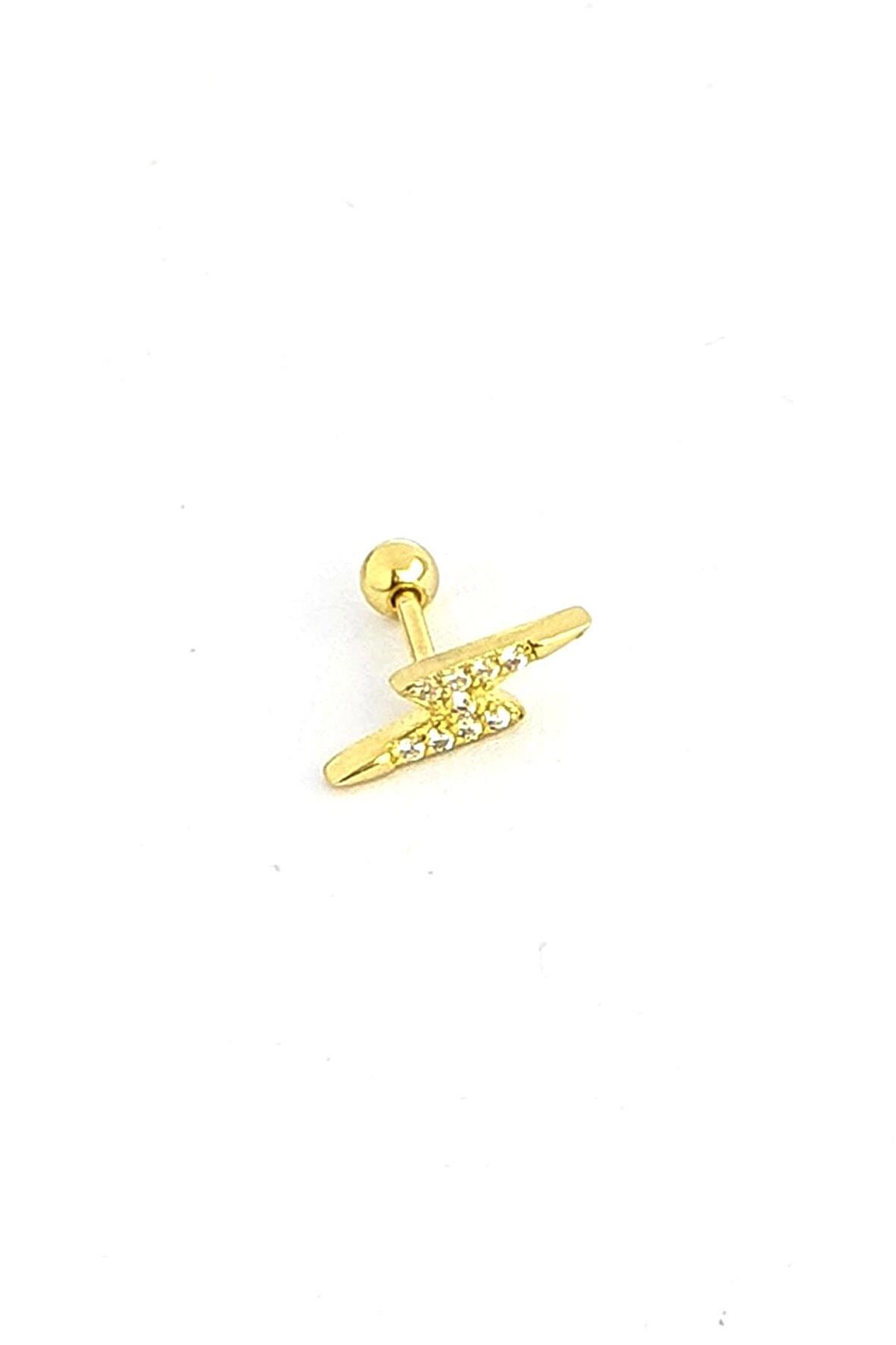 Zirkon Taşlı 925ayar Gümüş Üzerine Altın Kaplama Şimşek Tragus Kıkırdak Piercing 
