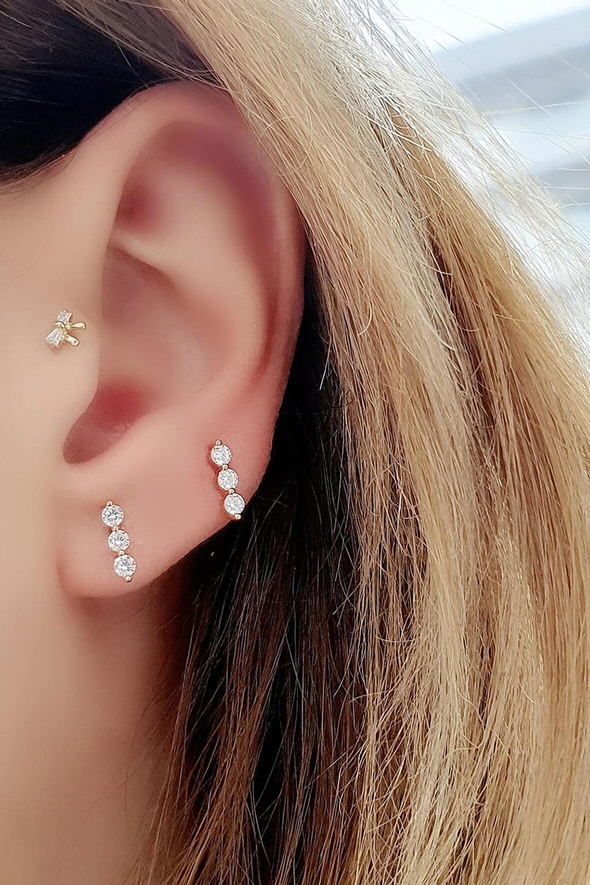 3 Sıra Zirkon Taşlı 925ayar Gümüş Rose  Tria Küpe 