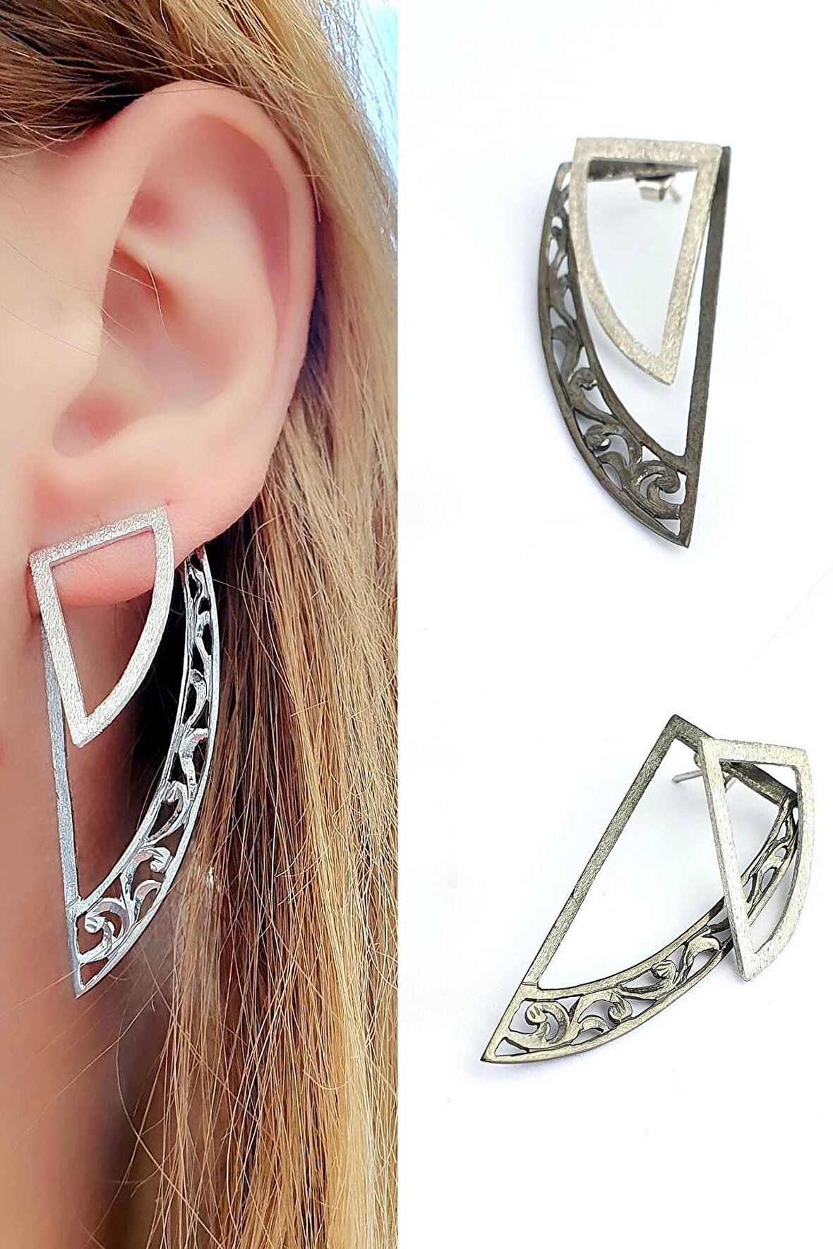 925 ayar Gümüş Tasarım Küpe 