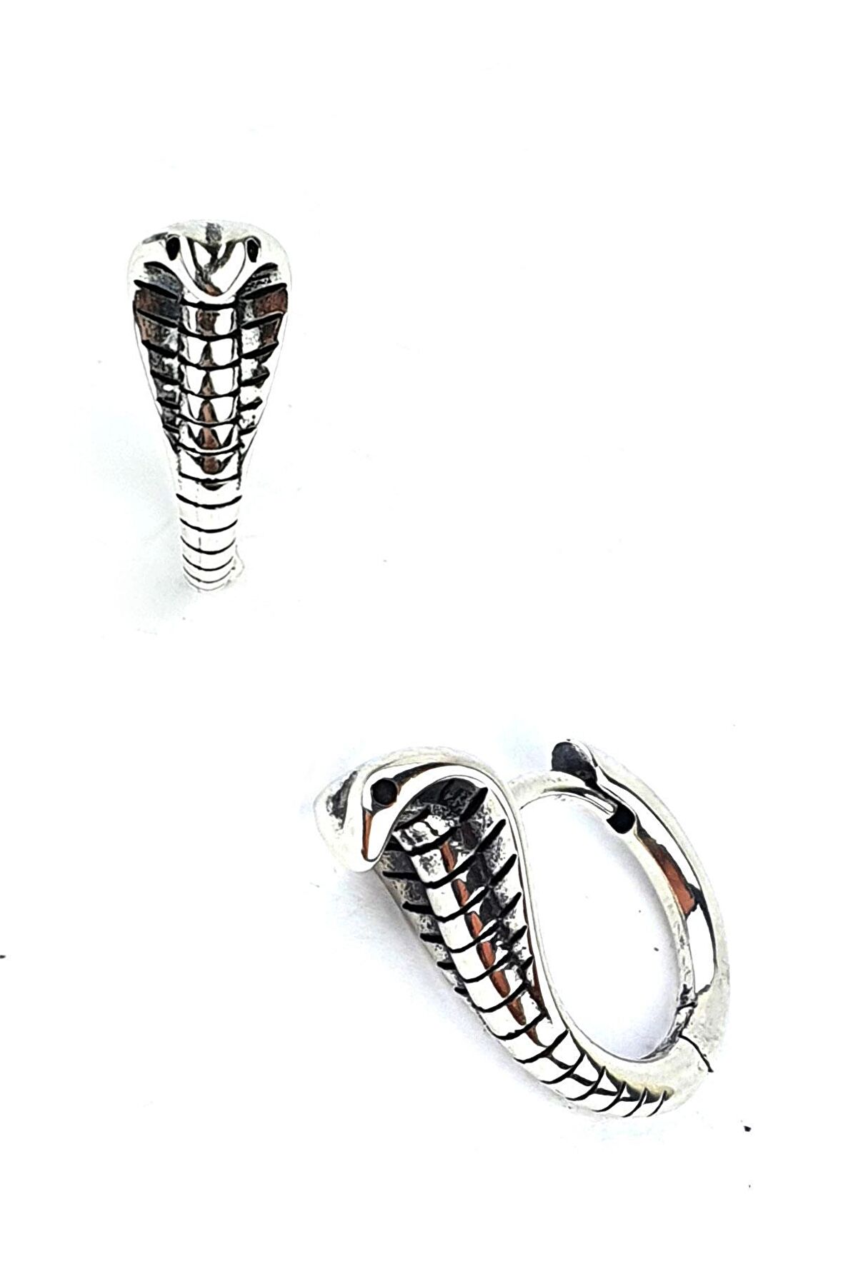 Kobra Figürlü Tasarım 925ayar Gümüş Tek Erkek Halka Küpe