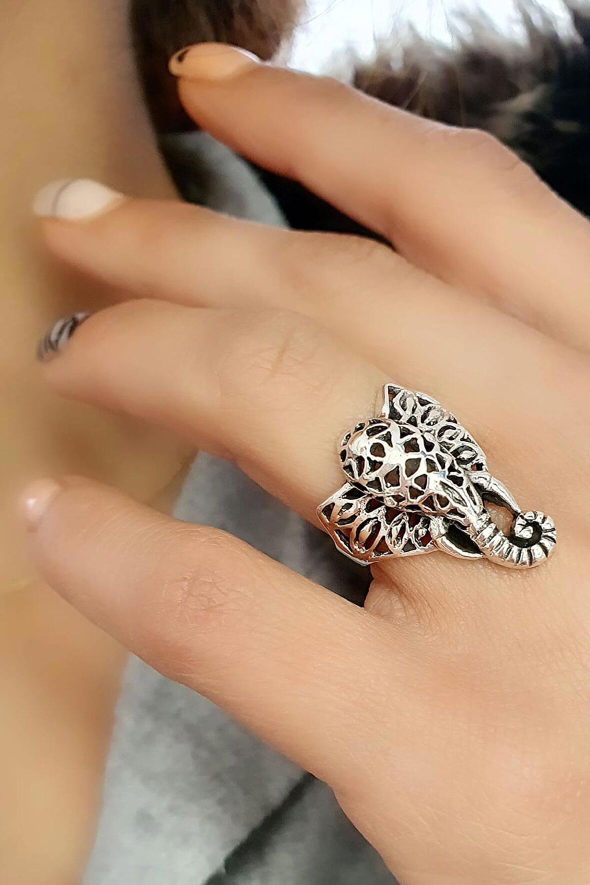 Fil Figürlü 925ayar Gümüş Tasarım Yüzük