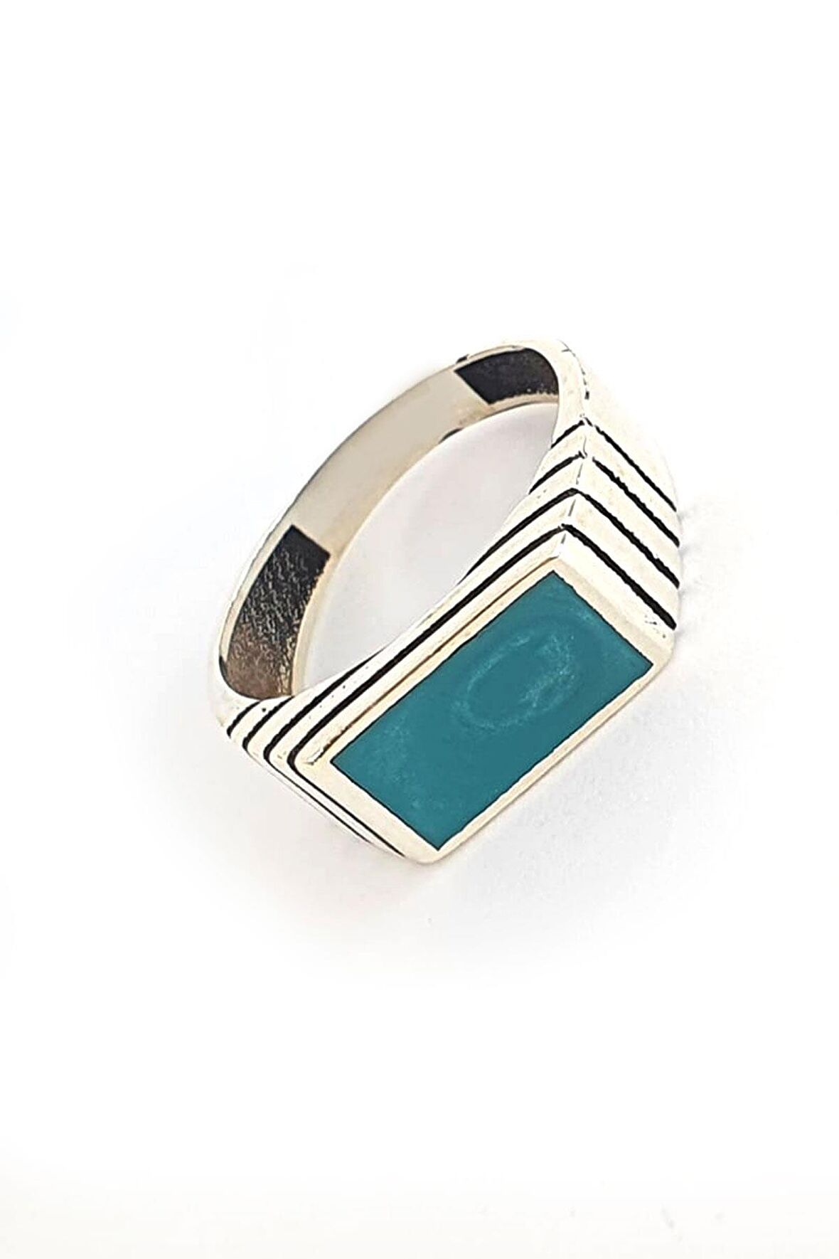 Turkuaz Mineli 925ayar Gümüş Tarz Erkek Yüzük