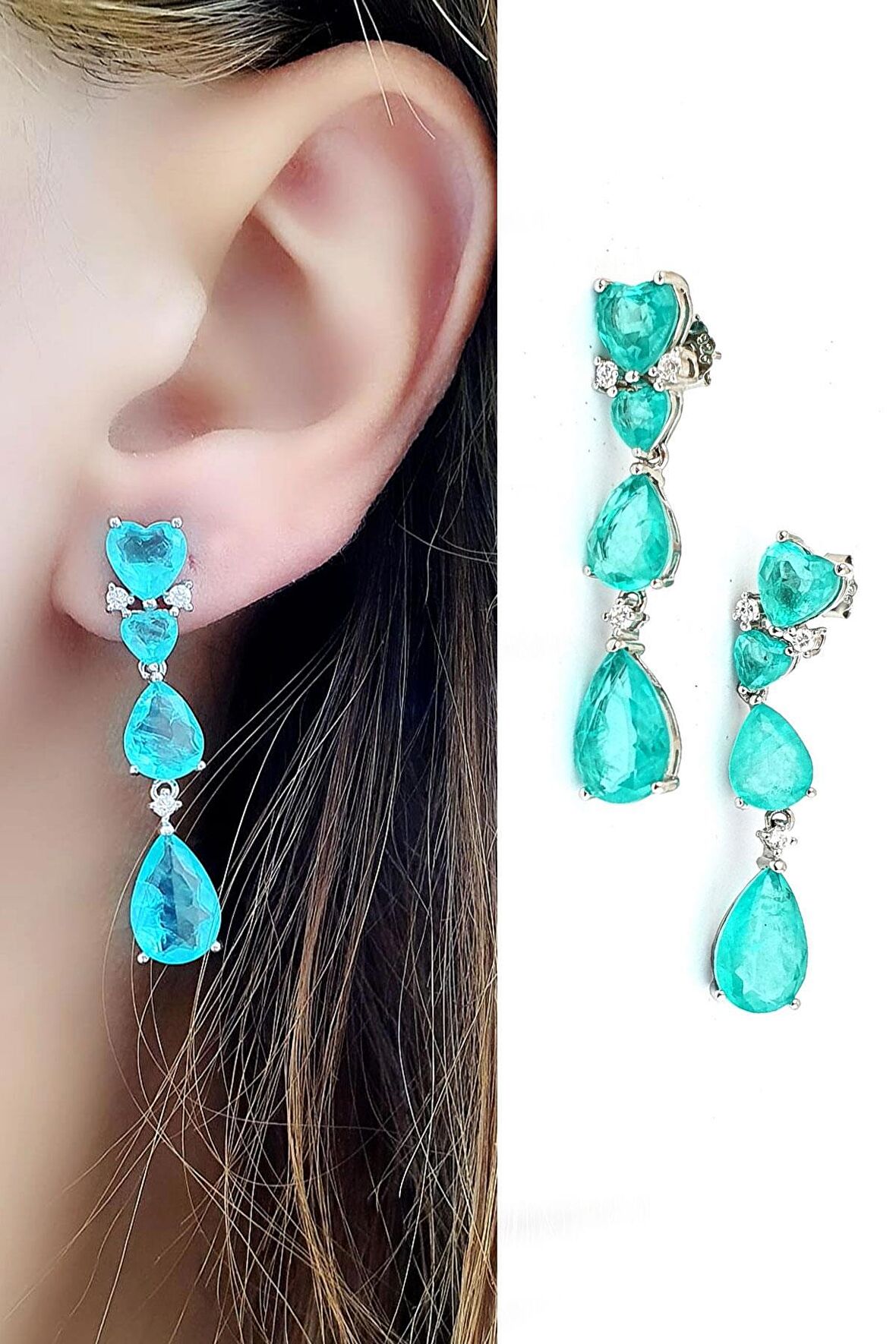Paraiba Taşlı 925ayar Gümüş Damla Şık Küpe