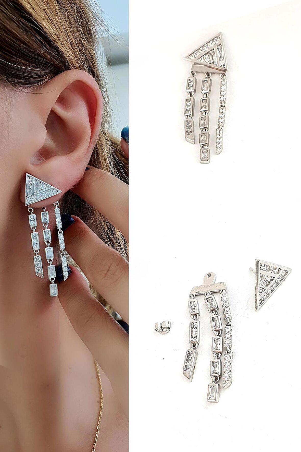 Zirkon Taşlı 925ayar Gümüş Tasarım Şık Küpe