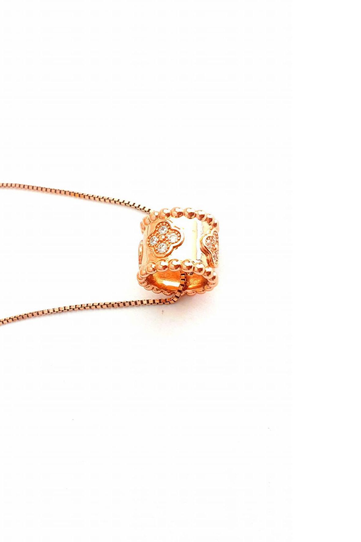 Zinciri Asansörlü Ayarlanabilir 925ayar Gümüş Rose İtalyan Yonca Kolye