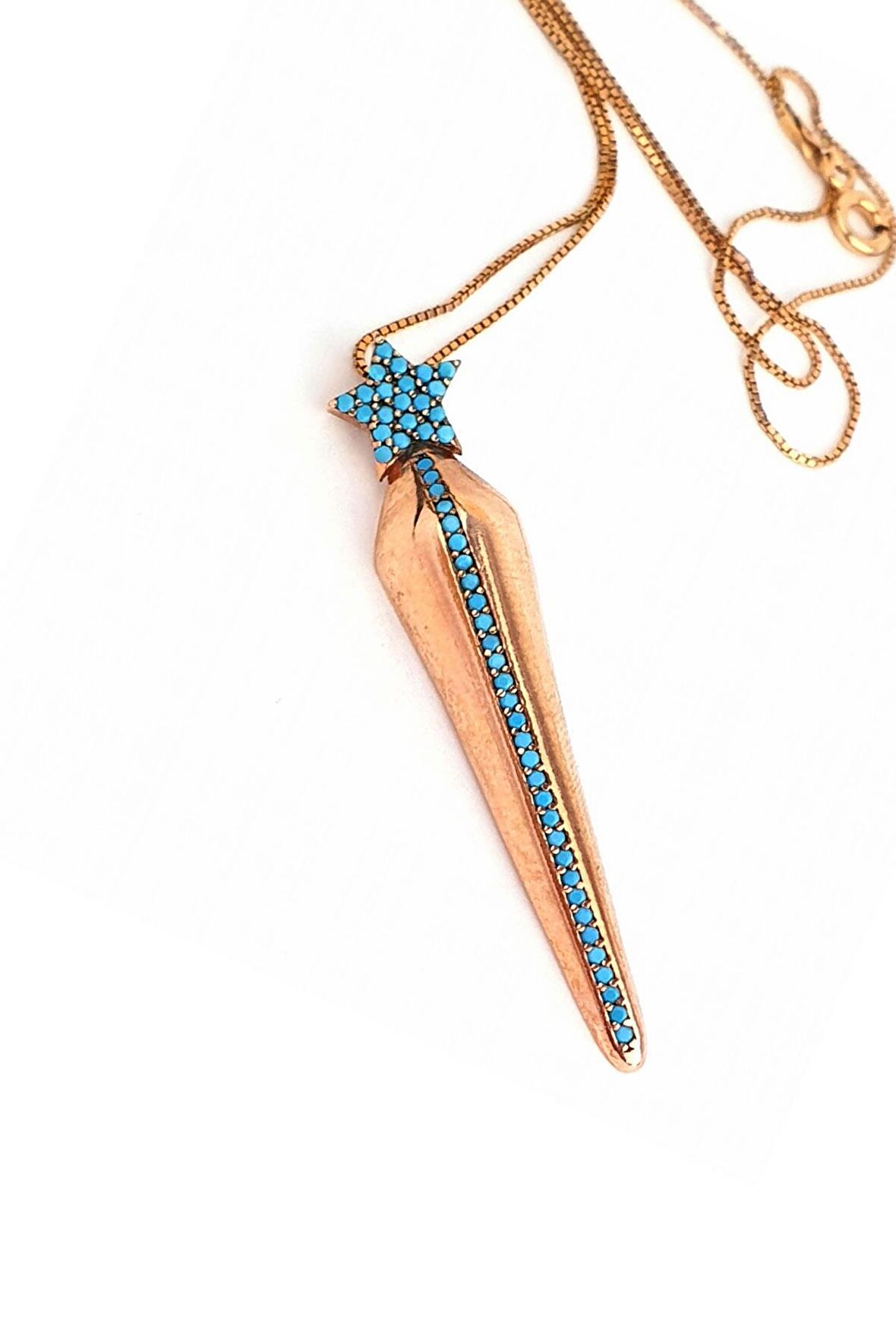 Turkuaz taşlı 925 ayar gümüş rose Yıldızlı kolye