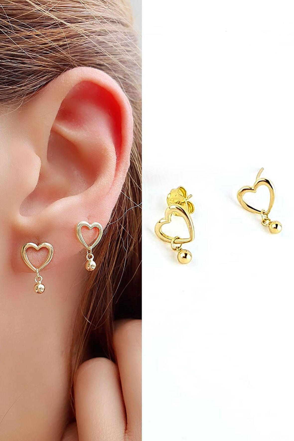 Kalp Figürlü İtalyan 925ayar Gümüş Üzerine Altın Kaplama Trend Küpe