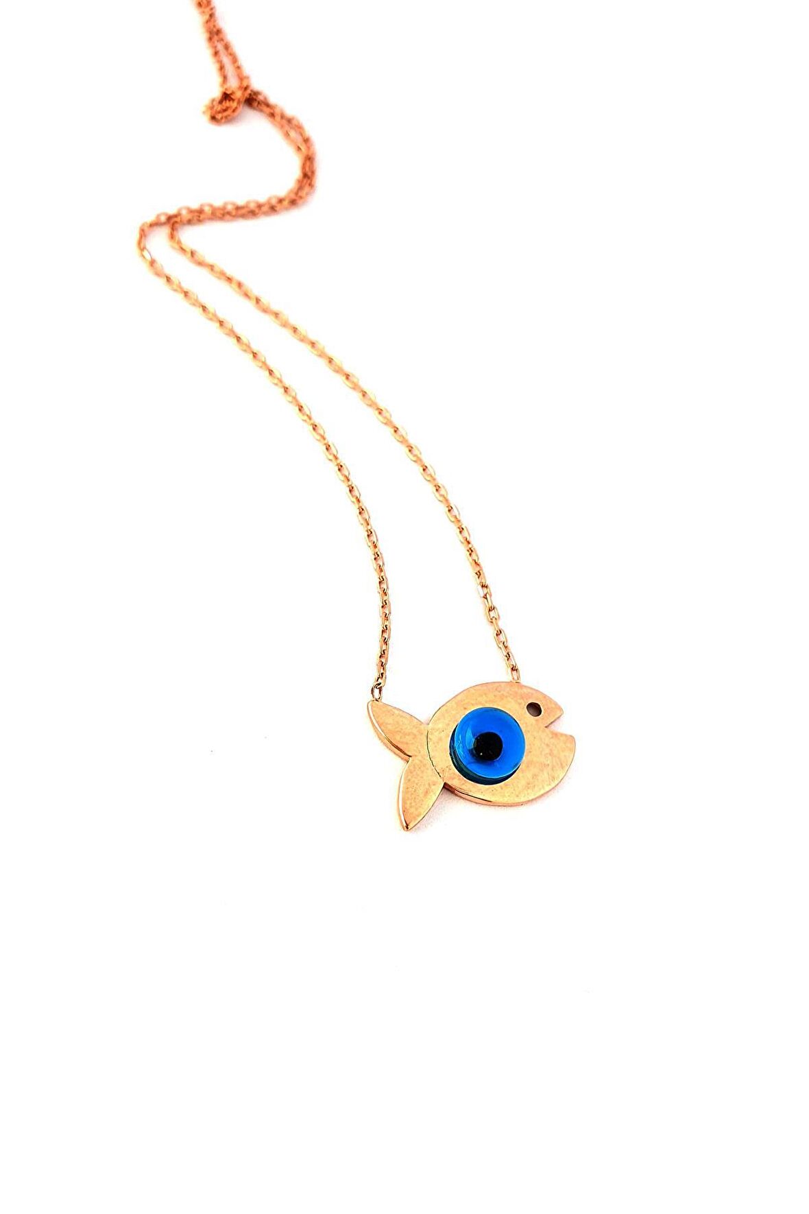 Nazar Boncuklu Balık Figürlü 925ayar Gümüş Üzerine Altın Kaplama Trend Kolye 