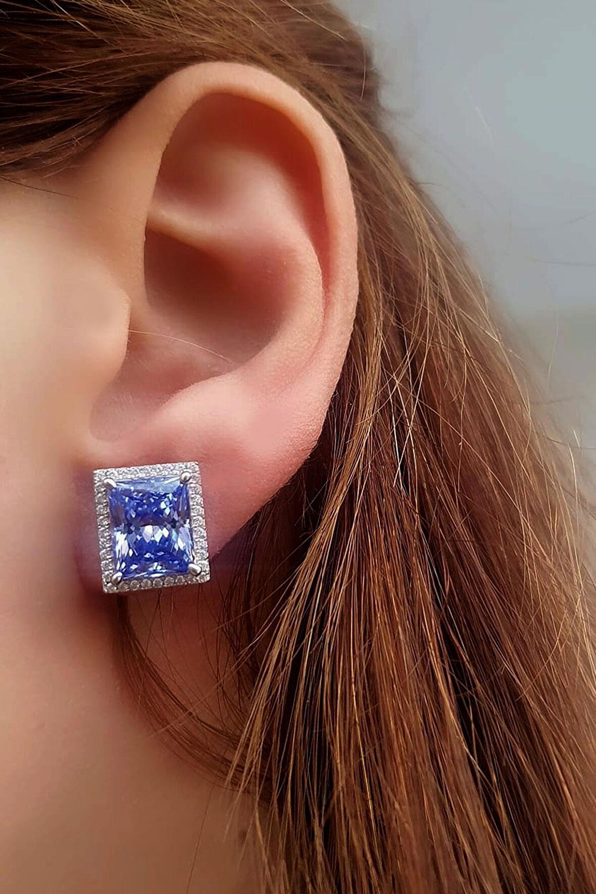 Sky Diamond purple Aleksantrit Taşlı 925ayar Gümüş Beyaz Altın Kaplama Lüks Baget Küpe
