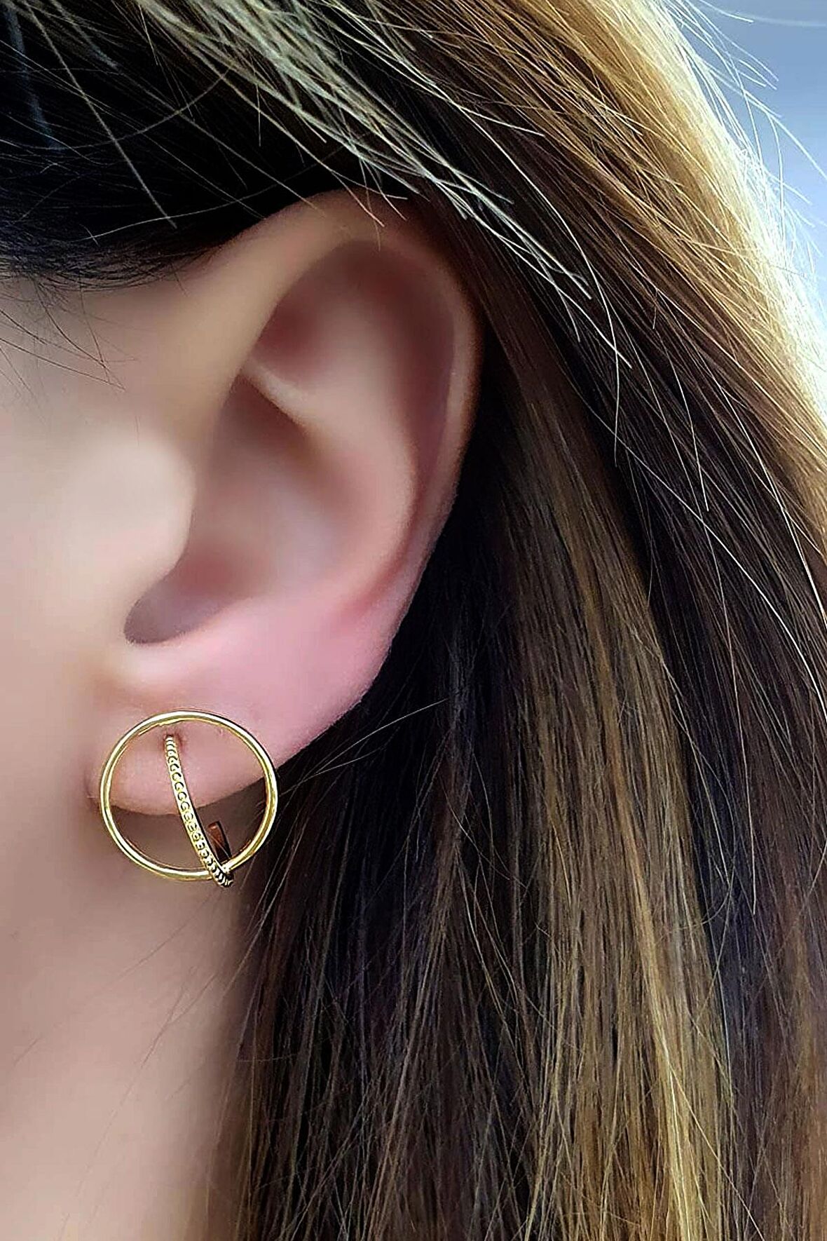 925ayar Gümüş Üzerine Altın Kaplama Tasarım İtalyan Trend Küpe 