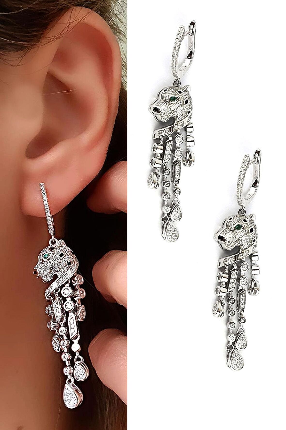 Pırlanta Parlaklığında Zirkon Taşlı 925ayar Gümüş ıtalyan tasarımı Kaplan Küpe 