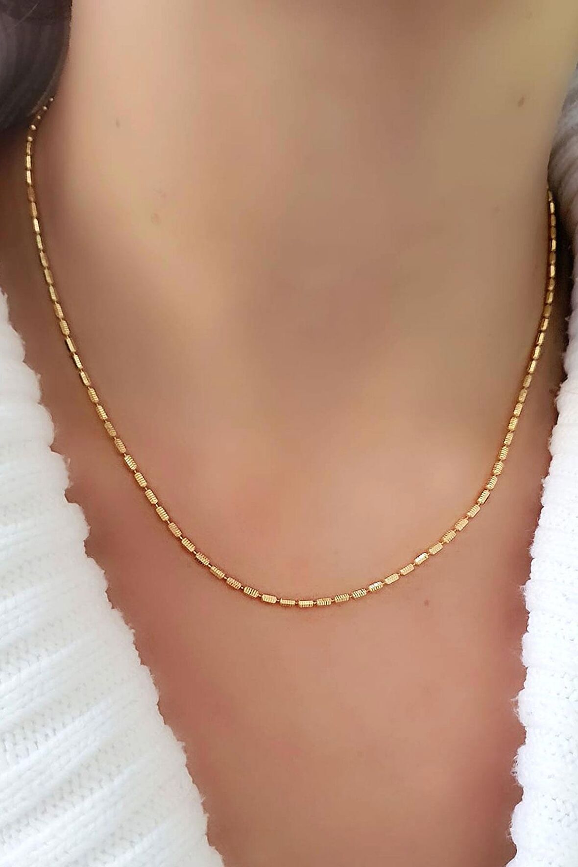 İtalyan 925ayar Gümüş Üzerine Altın Kaplama Kendinden Işıltılı Zincir Kolye