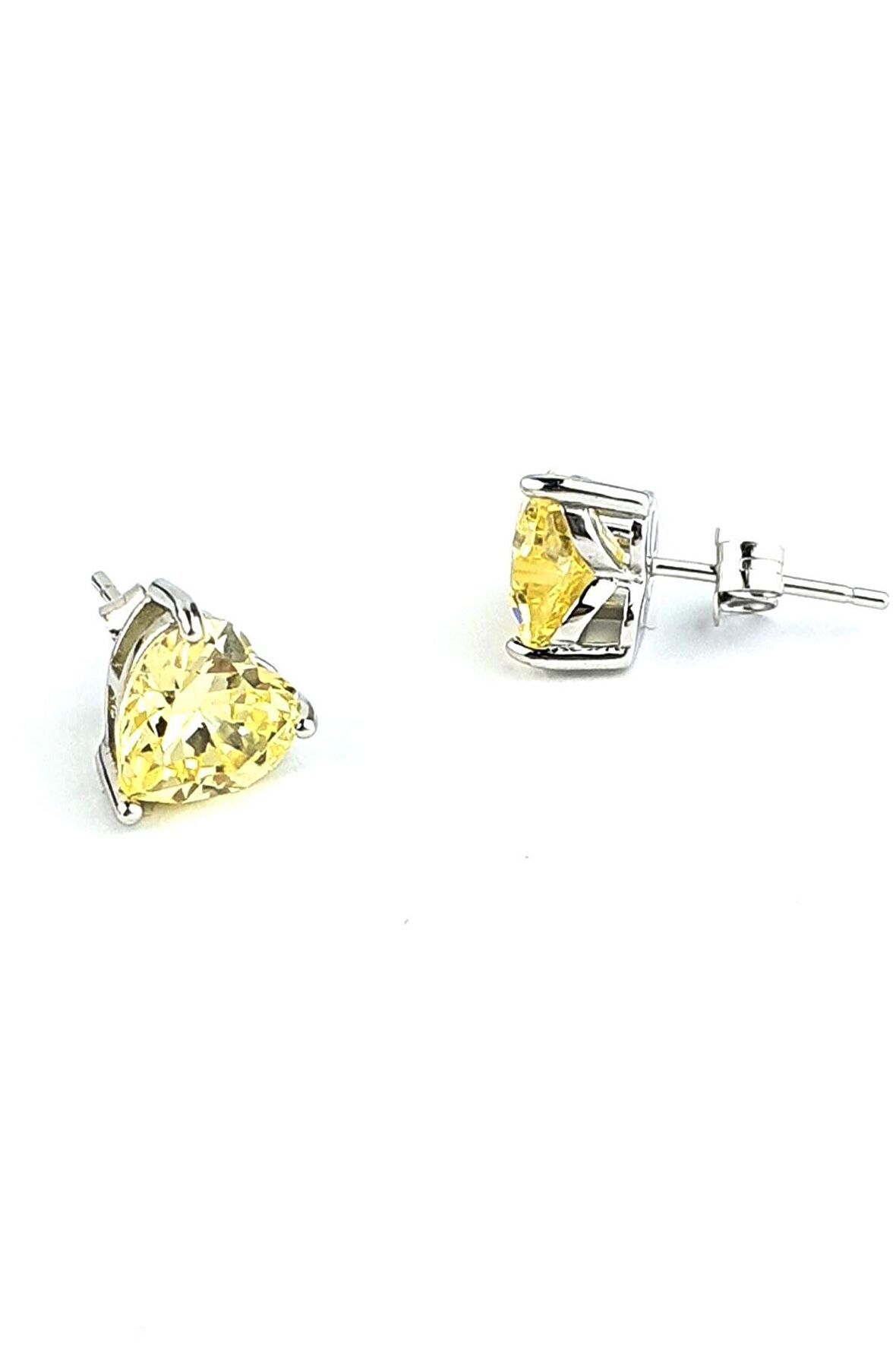 Sky Diamond Yellow Sitrin 925 ayar Gümüş Kalp Küpe