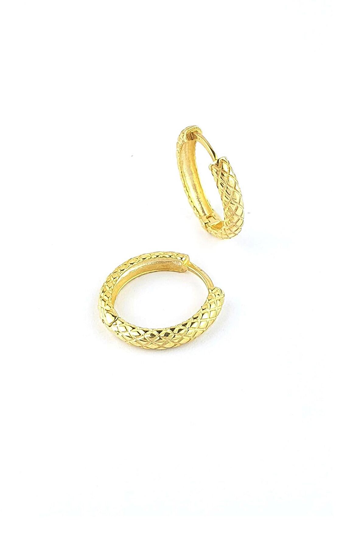 Yılan Desenli 925ayar Gümüş Üzerine Altın Kaplama Luxury Tasarım Halka Küpe 