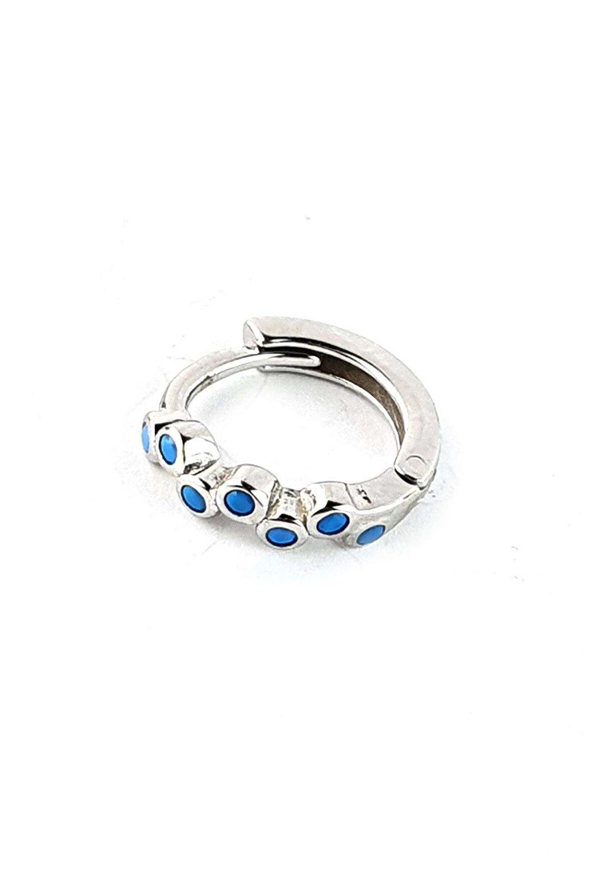 Turkuaz Taşlı 925ayar Gümüş Minimal Tek Kıkırdak  Halka Küpe çap 1cm