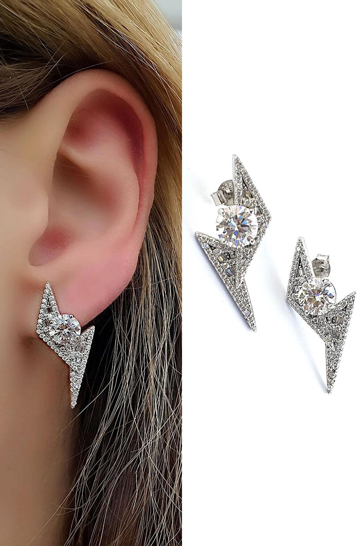 Pırlanta Parlaklığında Zirkon Taşlı 925ayar Gümüş İtalyan Tasarımı Küpe