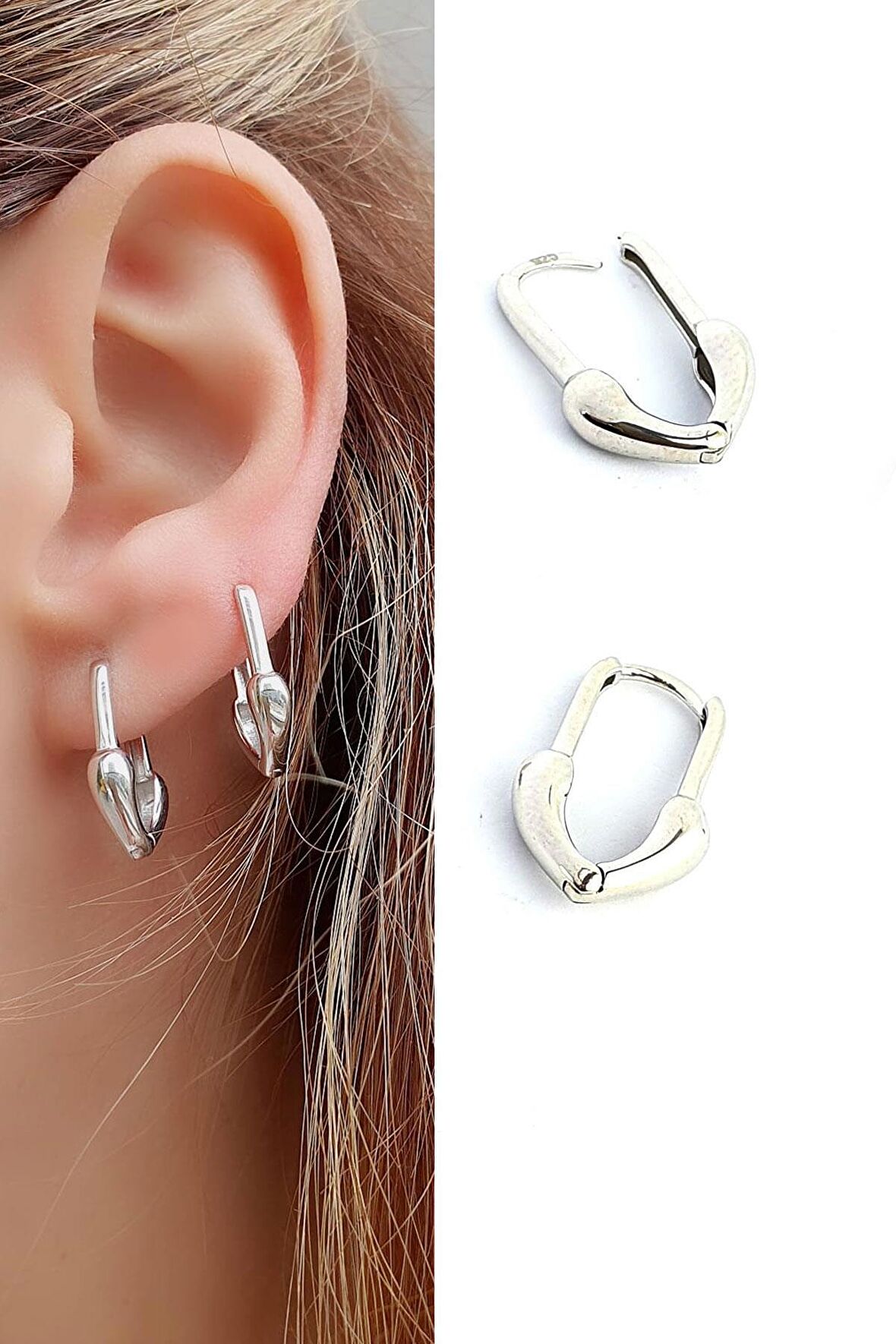 İtalyan 925ayar Gümüş Tasarım ucu kalp detaylı Halka Küpe