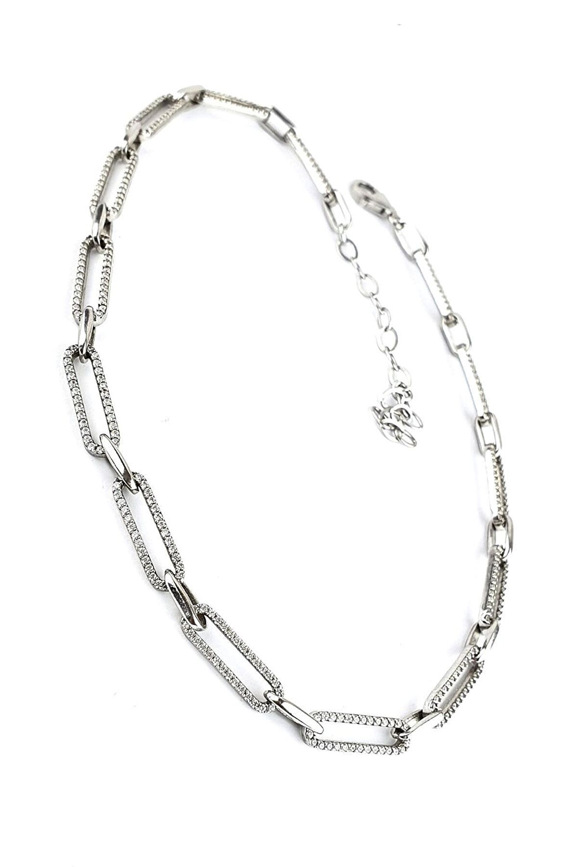 Pırlanta Parlaklığında Zirkon Taşlı 925ayar Gümüş Tasarım Choker Kolye 