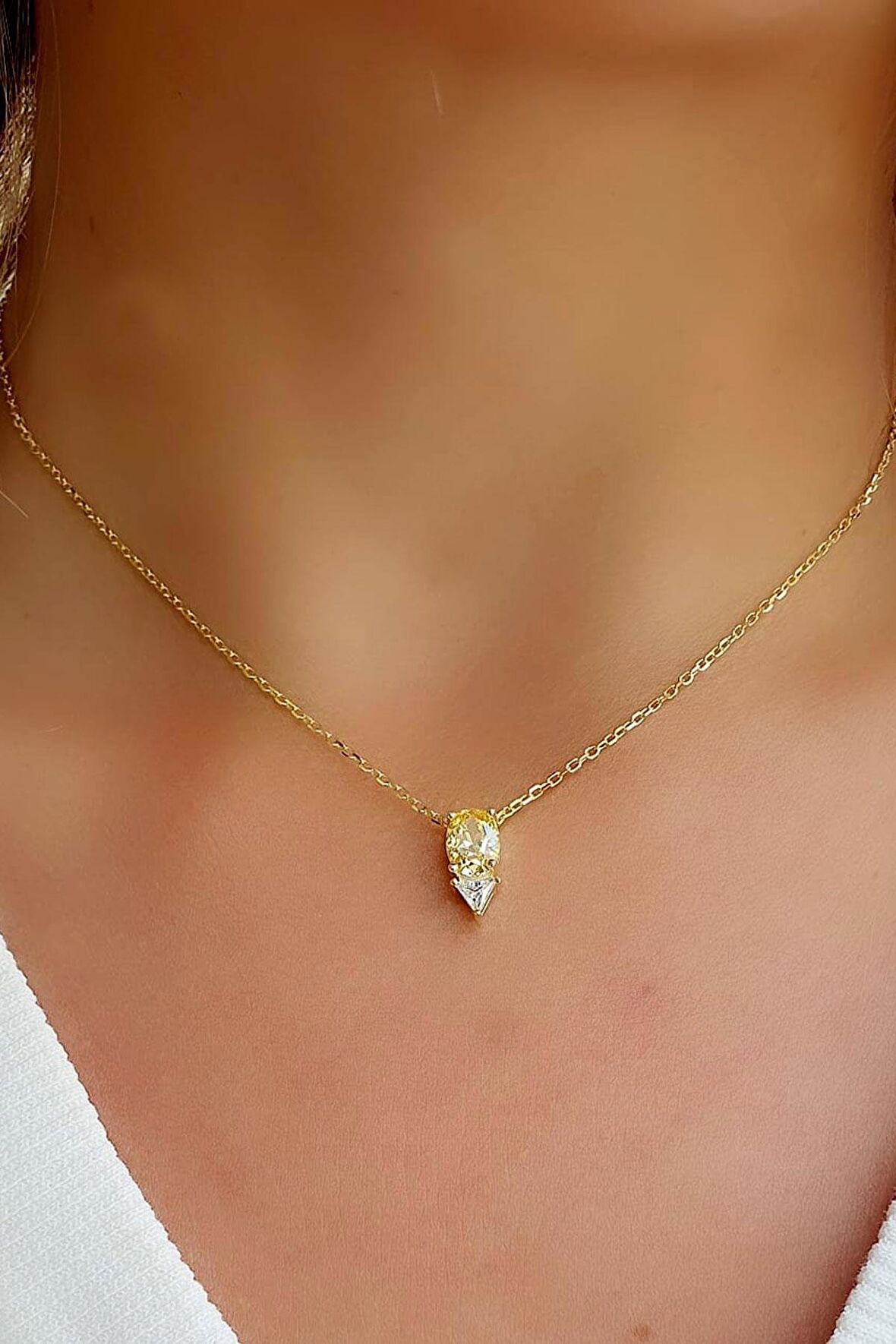 Sky Diamond Yellow Sitrin Taşlı 925ayar gümüş Damla Kolye