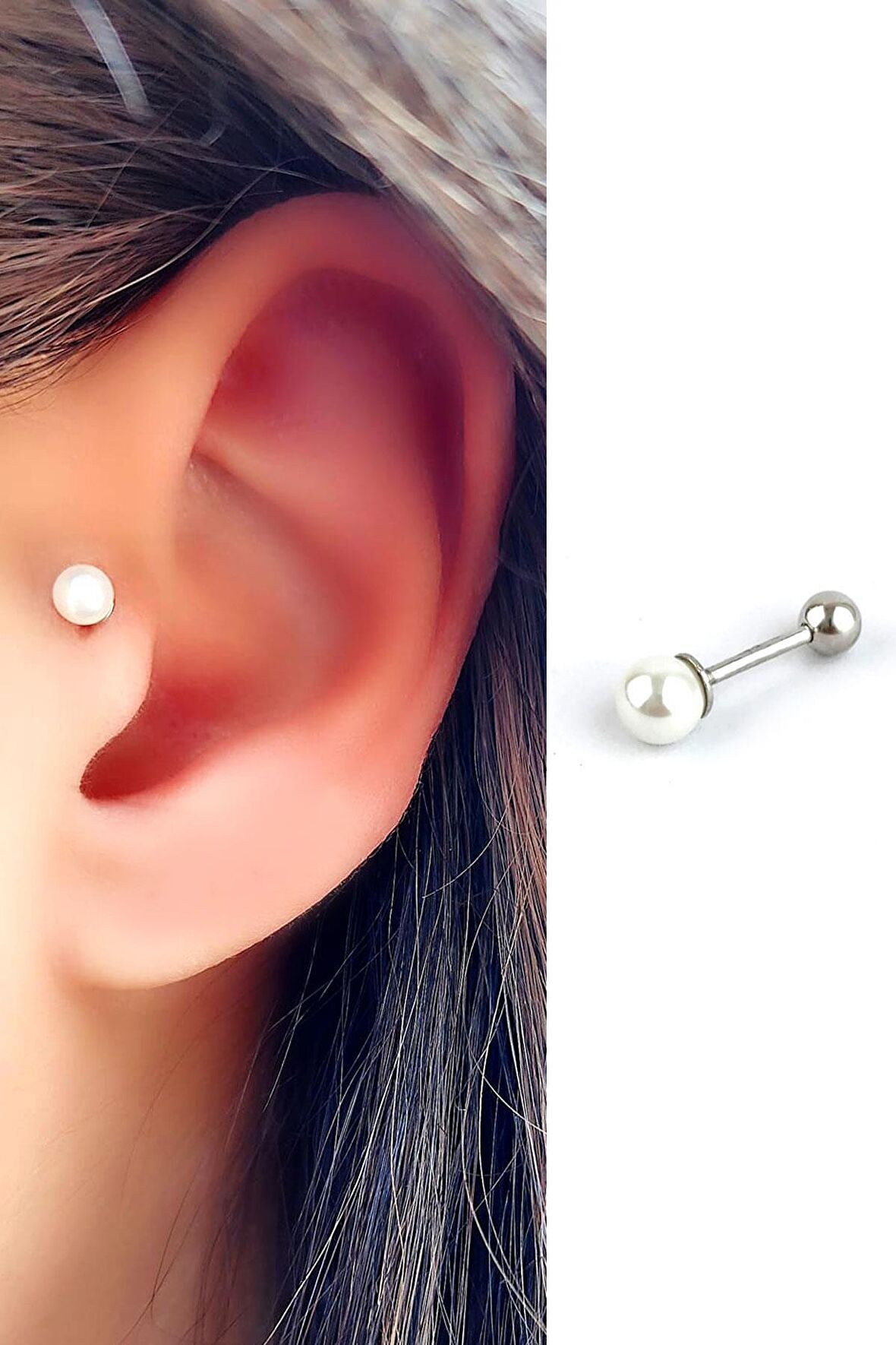 İncili 925 Ayar Gümüş Tragus Piercing