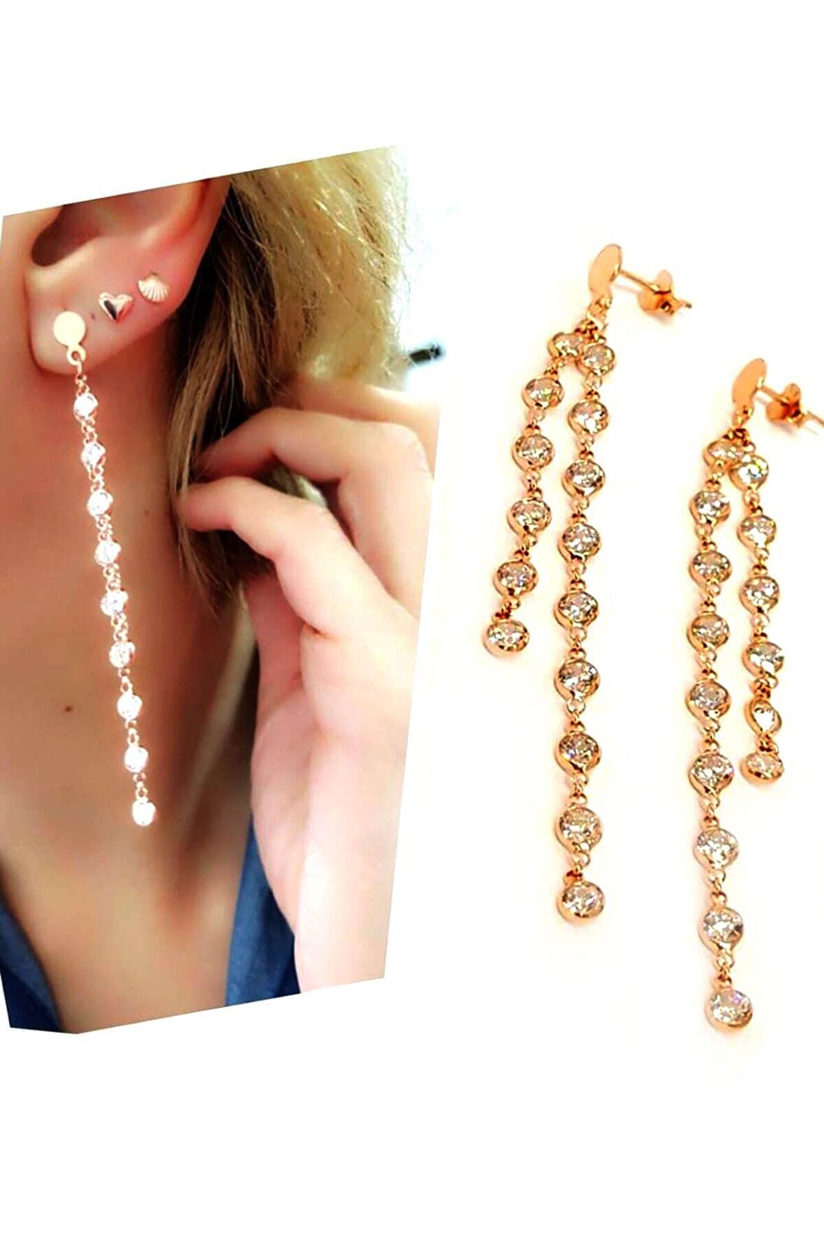 Zirkon Taşlı Trend 925 Ayar Gümüş Rose Küpe