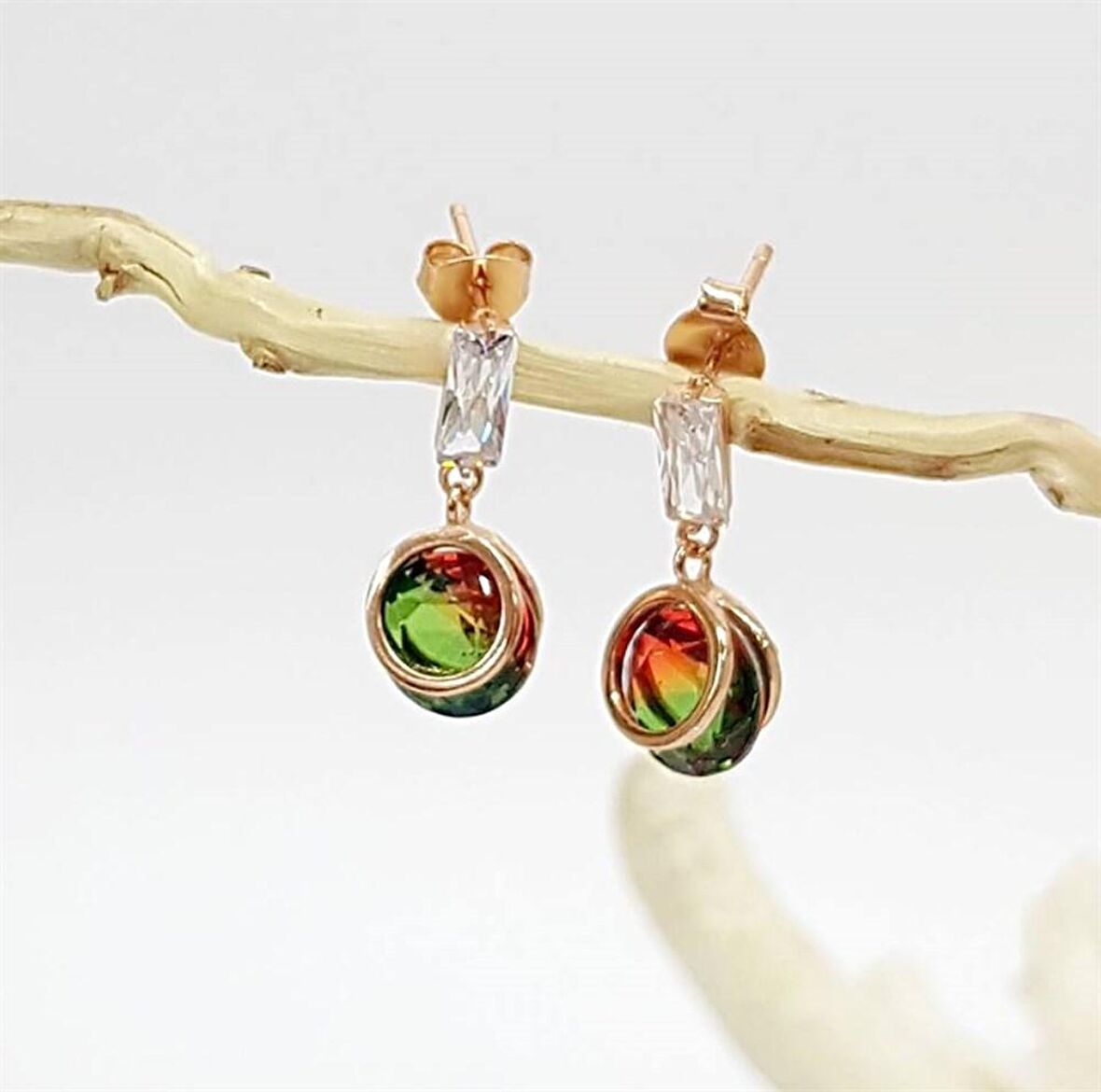 Meloni Topaz Taşlı 925 Ayar Gümüş Rose Küpe