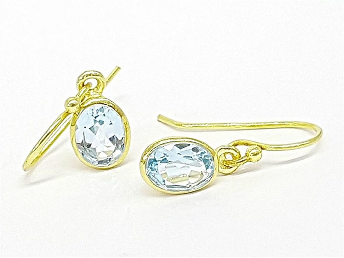 Aquamarin tasli altin kaplamali 925ayar gumus kupe