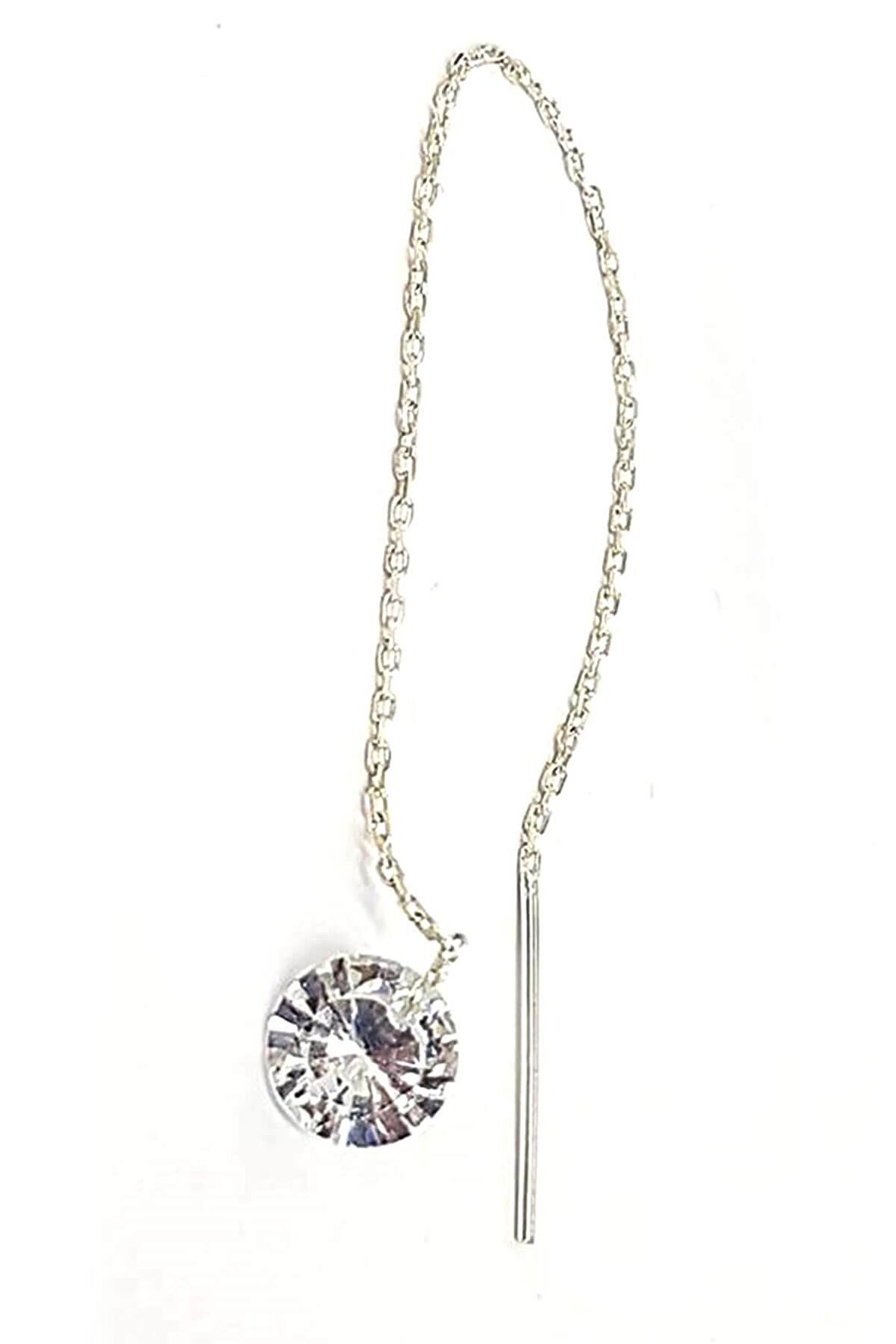 Swarovski Taşlı 925 Ayar Gümüş Zincir Tek Küpe