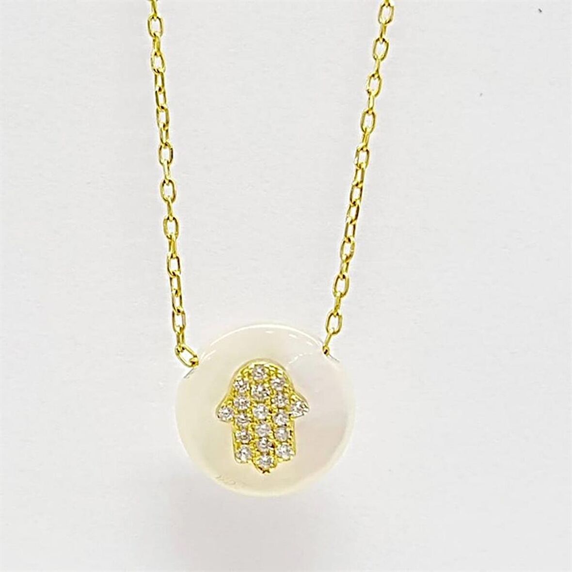 Doğal Sedef Üzerine Fatmanın Eli Figürlü Gümüş italyan kolye