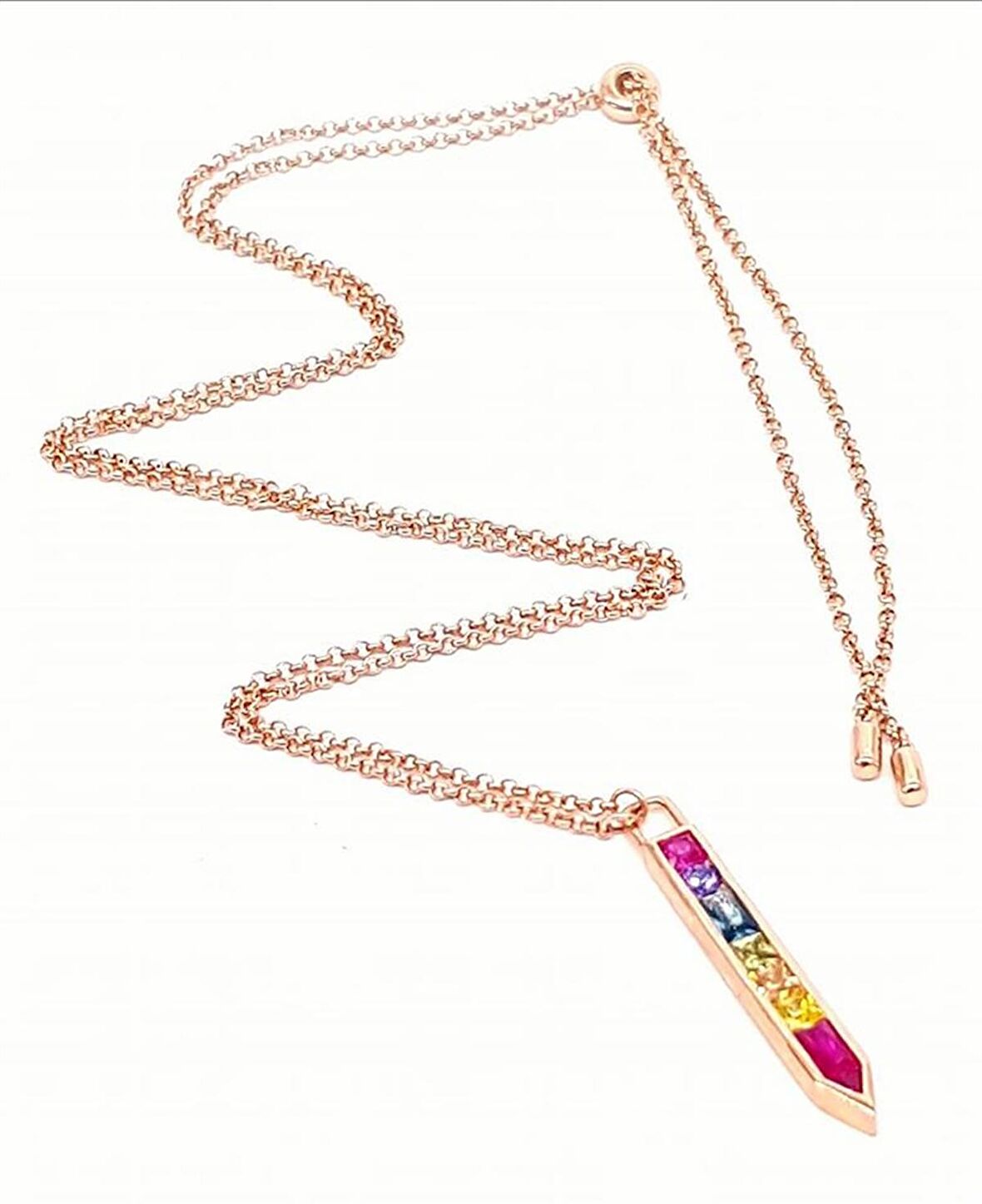 Renkli Swarovski Taşlı Ayarlanabilir Asansörlü Gümüş Kolye
