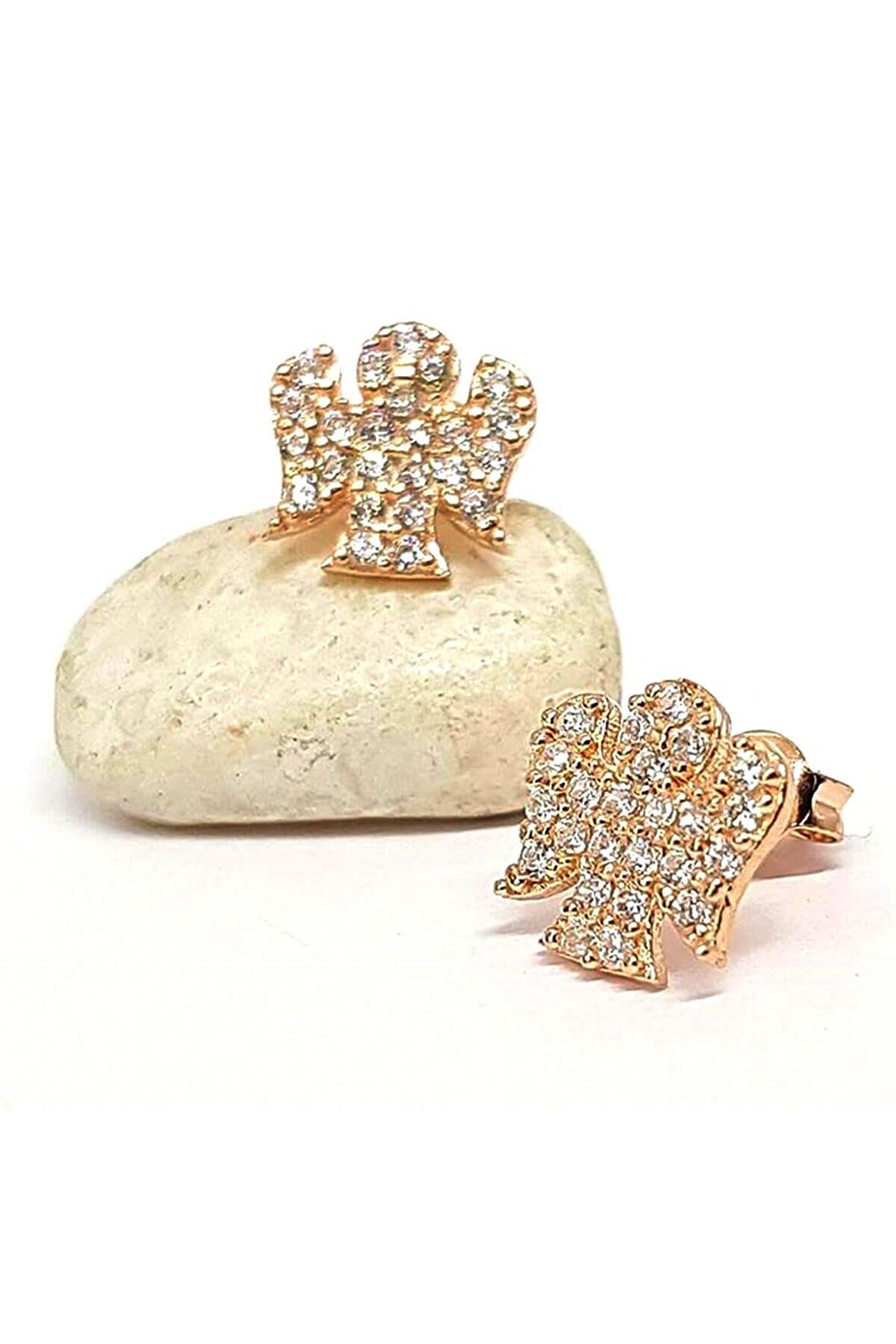 Melek Figürlü Gümüş Rose  Küpe