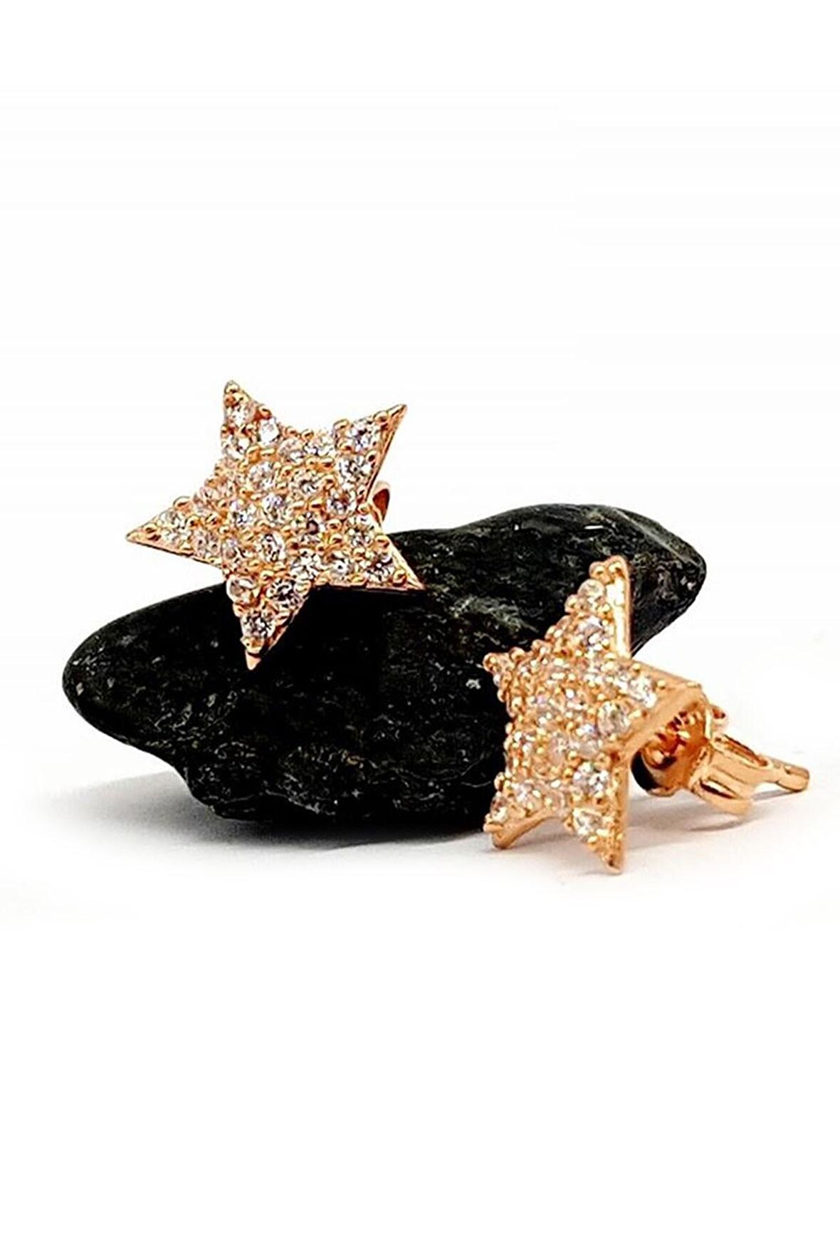 Yıldız Figürlü Gümüş Rose Küpe