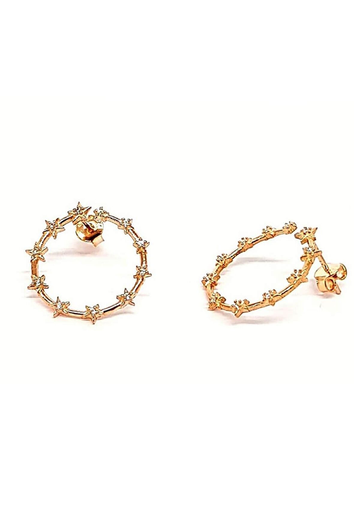 Yıldız Figürlü Gümüş Rose Küpe