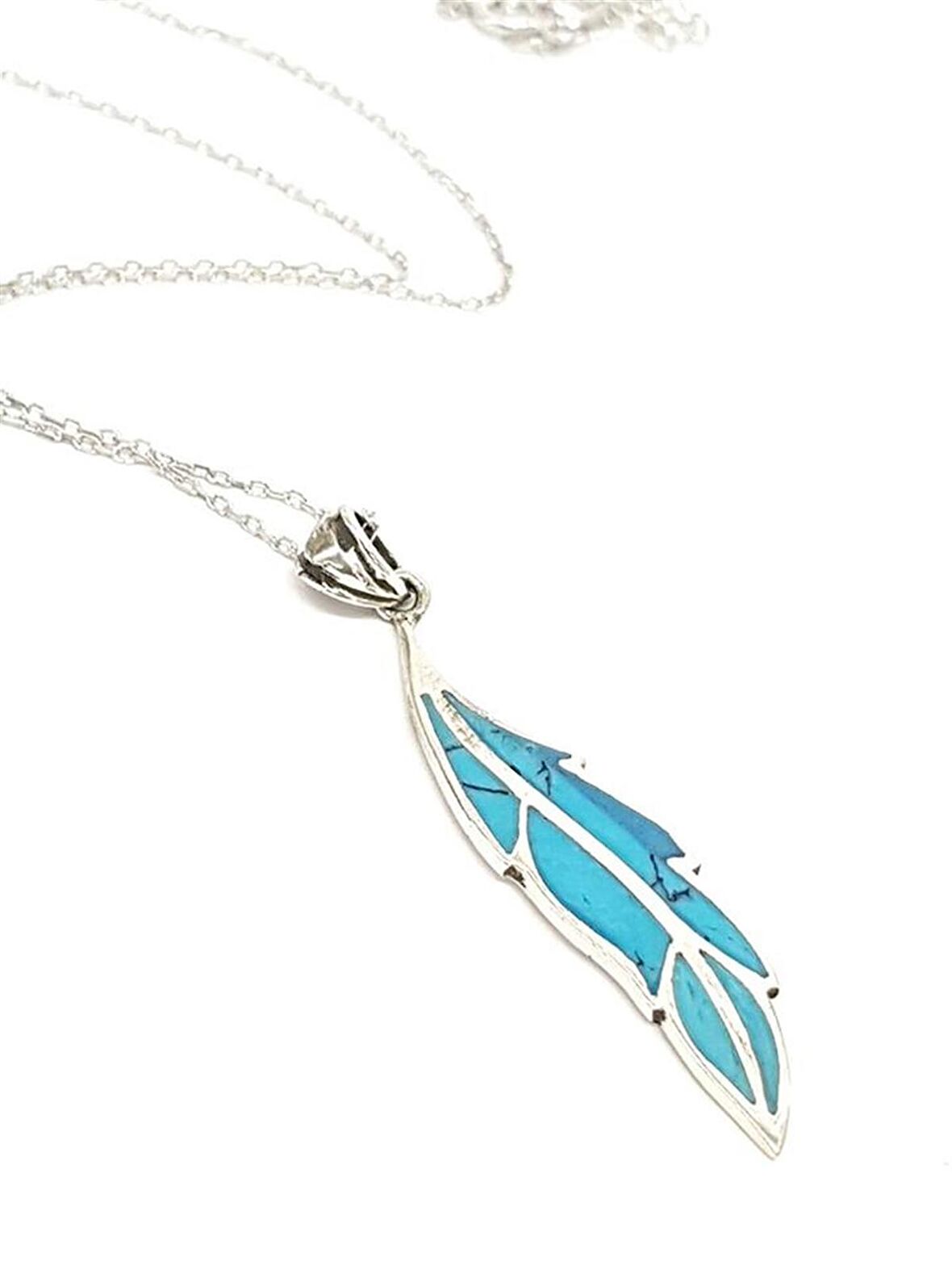 Tasarım Turkuaz Taşlı Gümüş Kolye