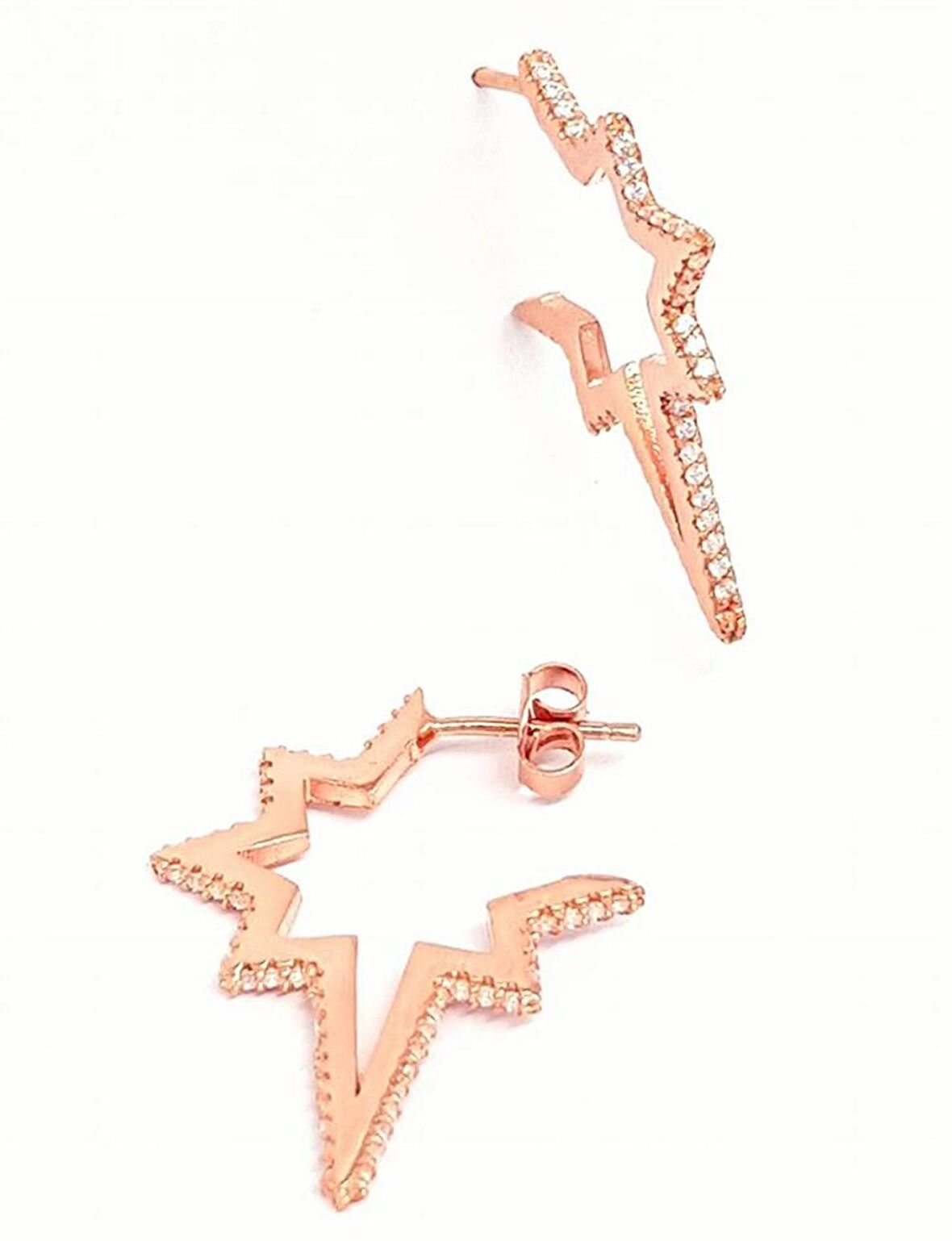 Kutup Yıldızı Figürlü Gümüş Rose Küpe