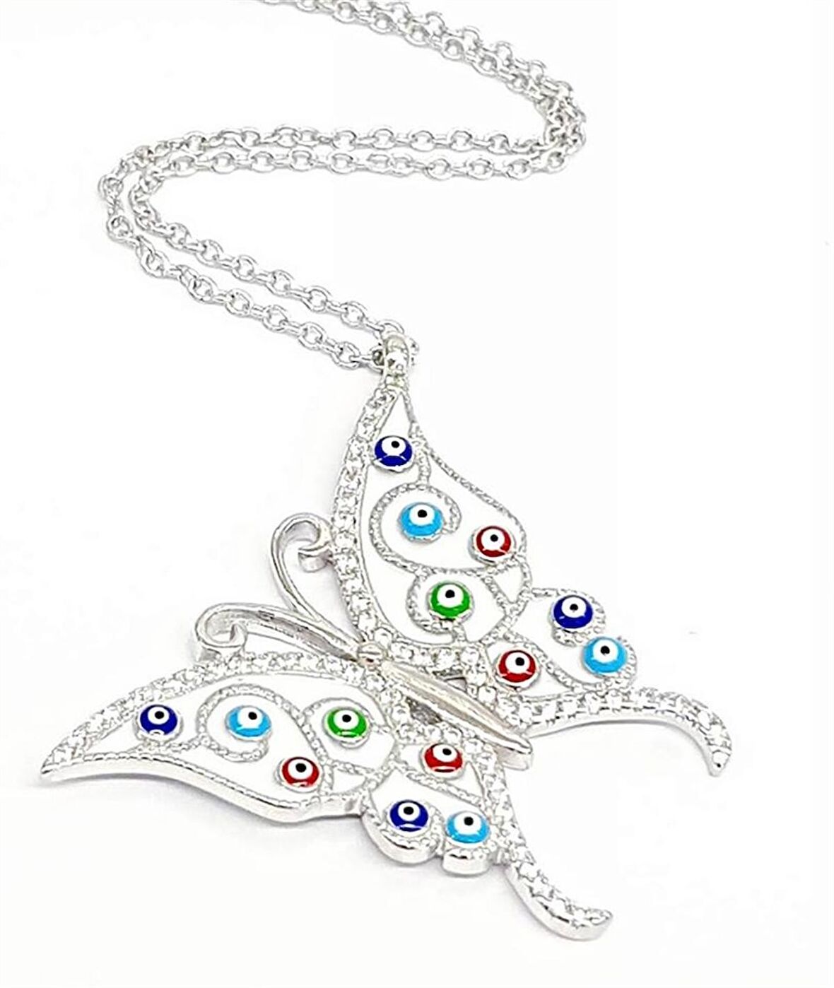 Mine İşçiliğinde Kelebek Figürlü Gümüş Kolye