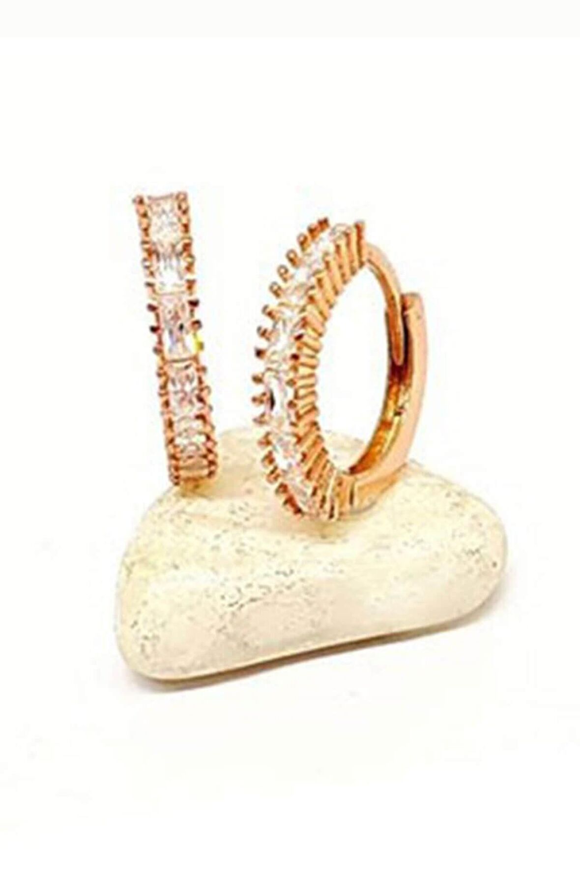 Baget Kesim Taşlı Gümüş Rose Küpe