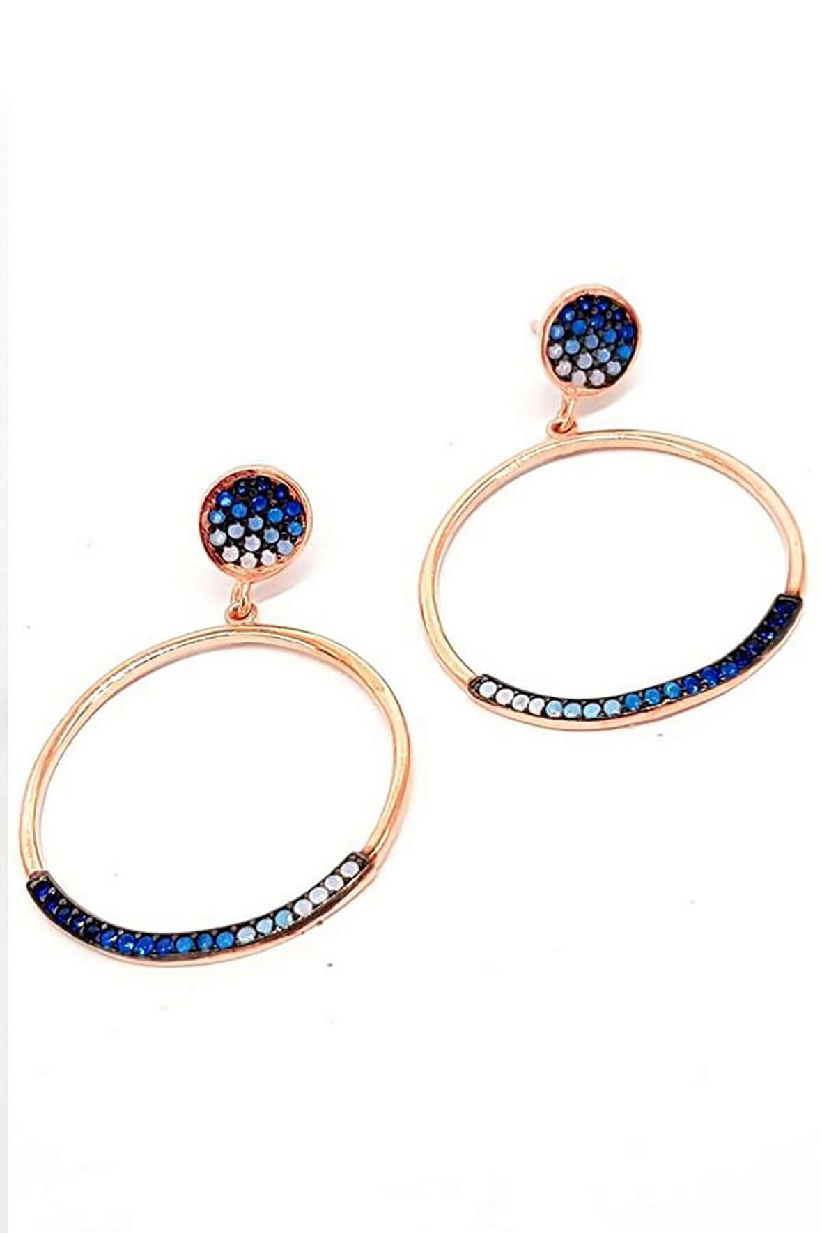 gümüş üzerine rose altın kaplama trend küpe