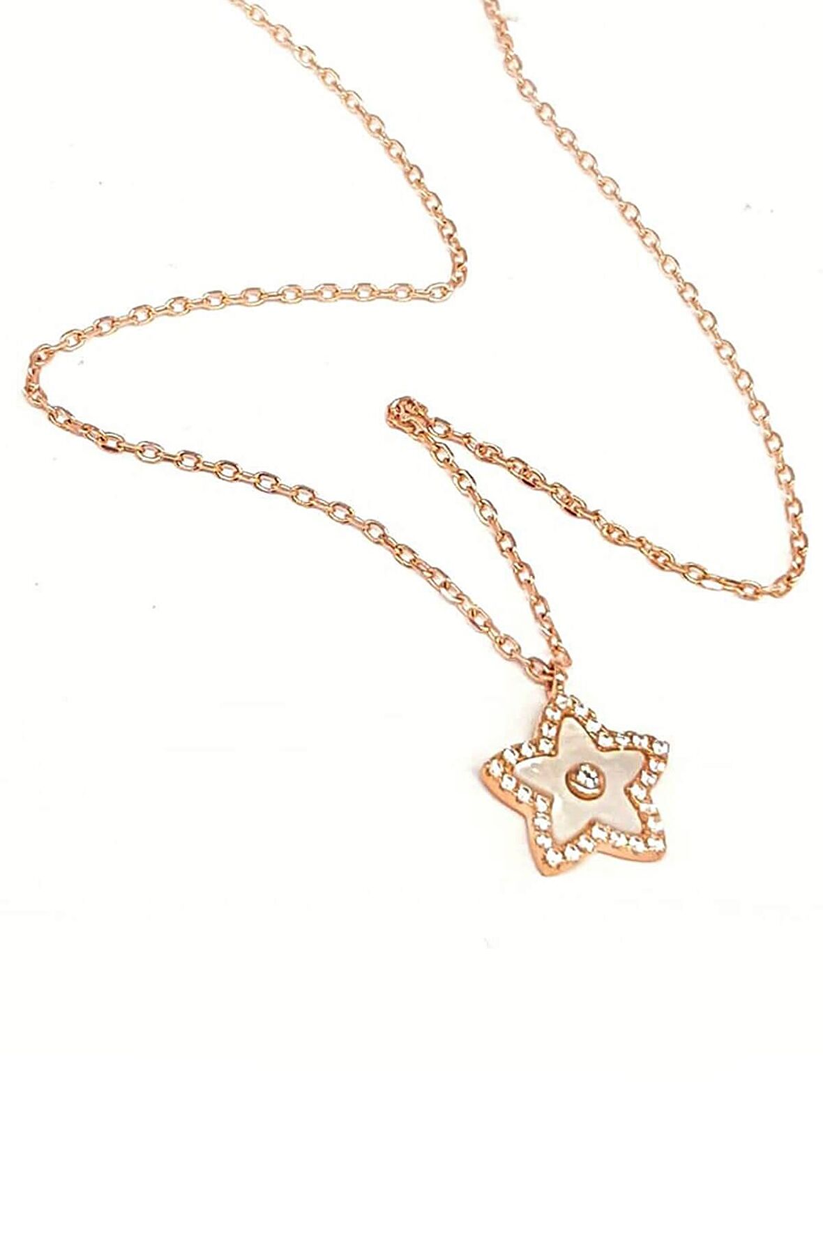 Sedef ve Zirkon Taşlı Yıldızlı Gümüş Kolye