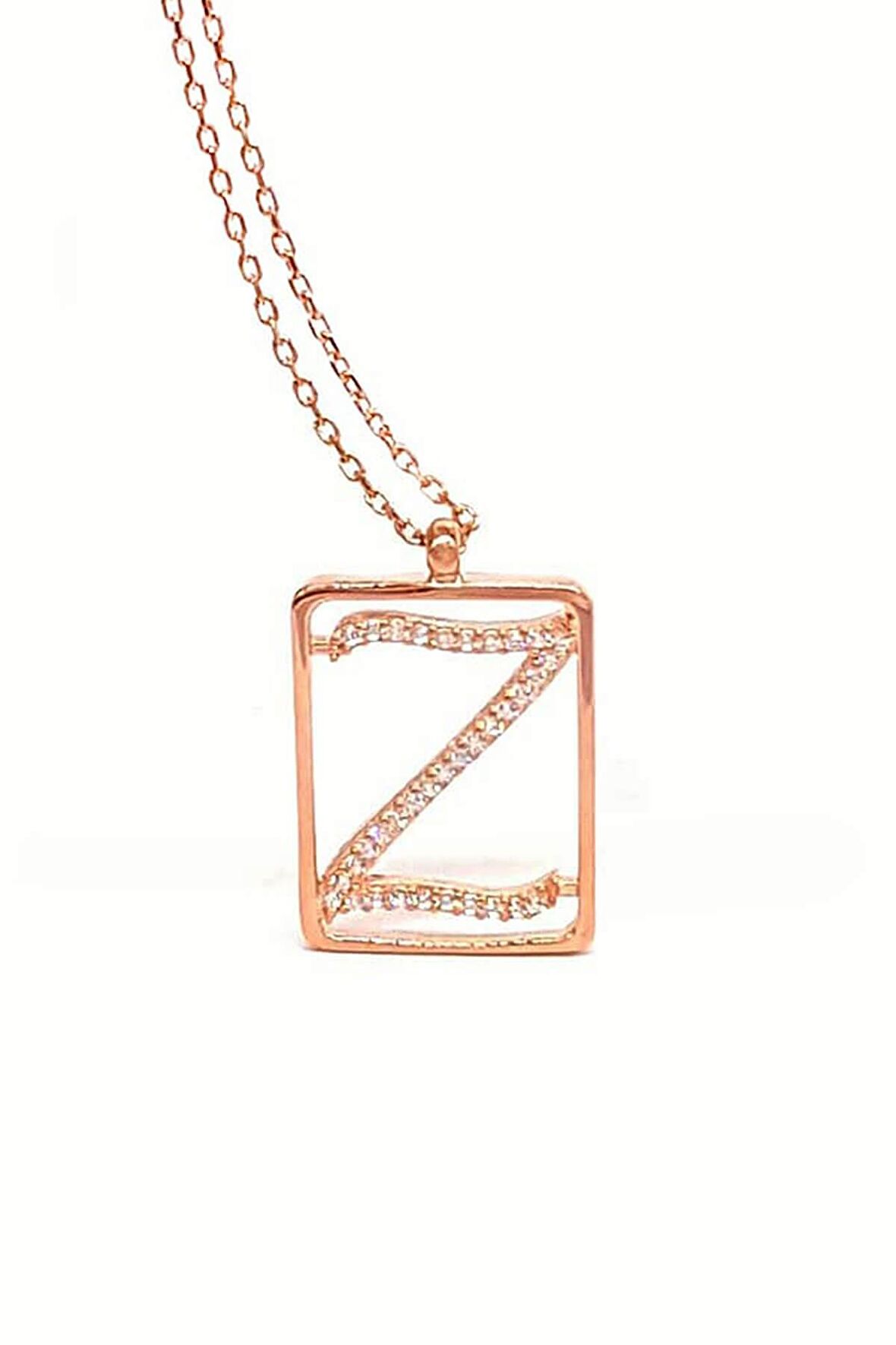 Z Harfi Zirkon Taşlı Gümüş Rose Kolye