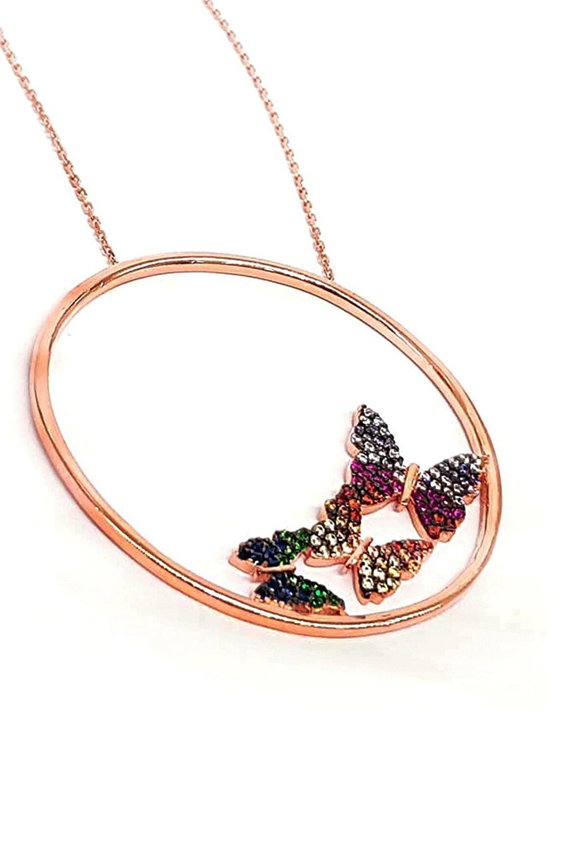 kelebek figürlü gümüş rose kolye