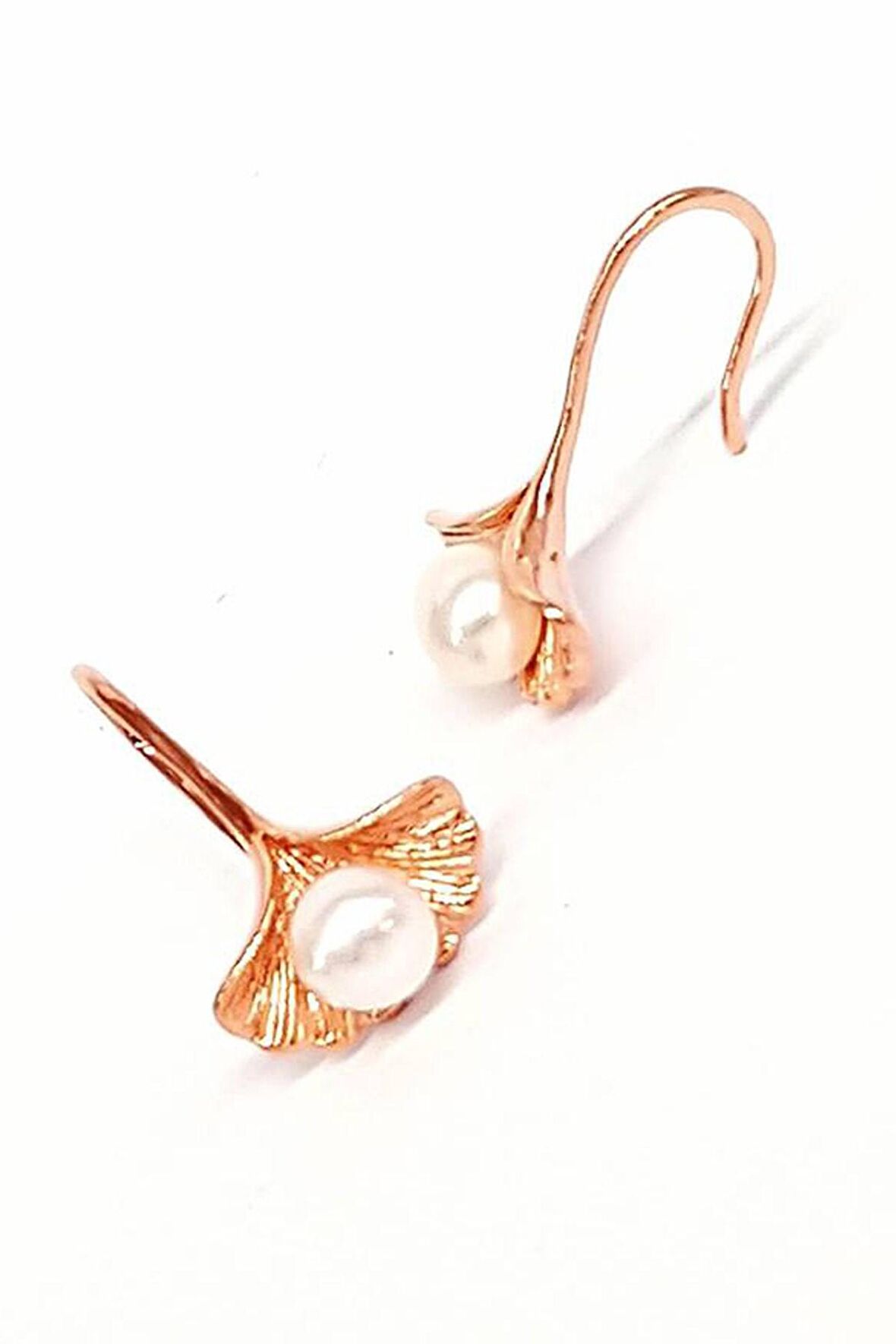 incili gümüş üzerine rose altın kaplama orkide küpe 