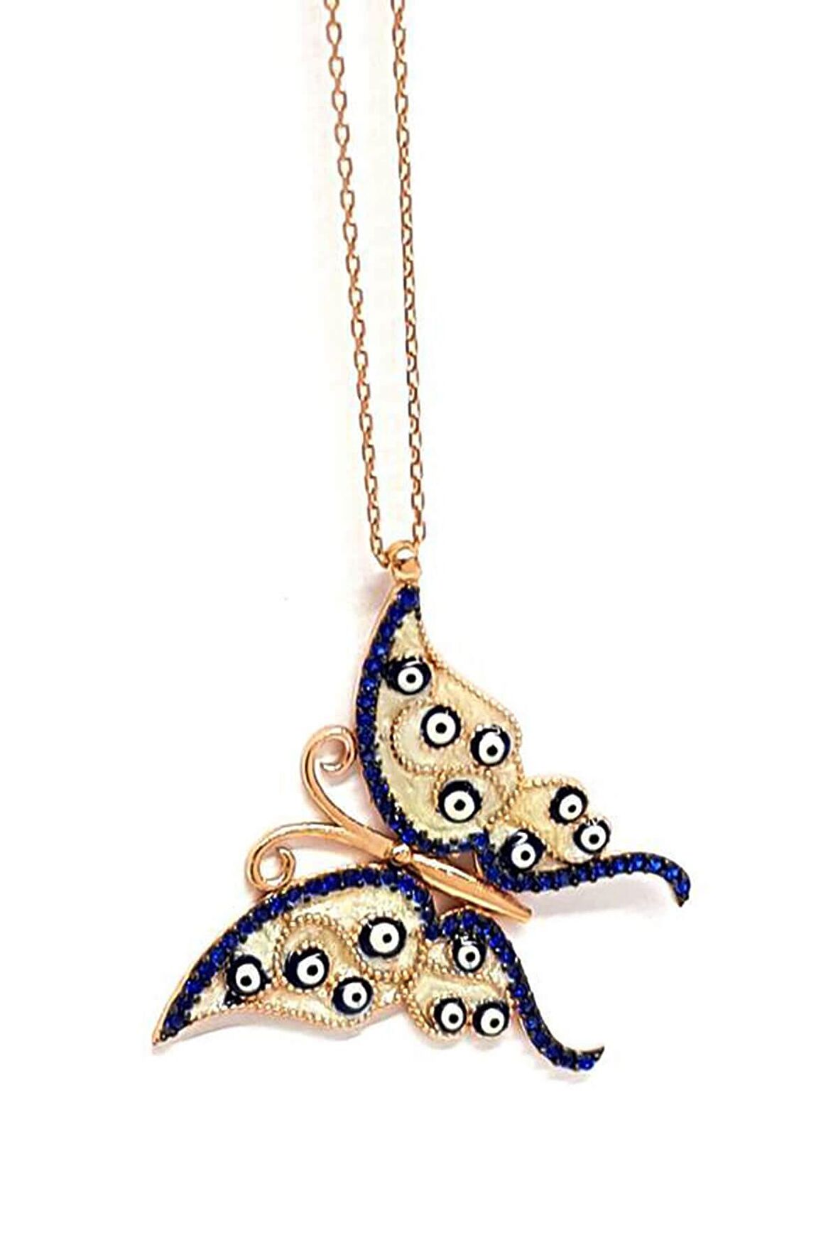 Mine İşçilikli Zirkon Taşlı Nazar Boncuklu Gümüş Kadın Kolye 