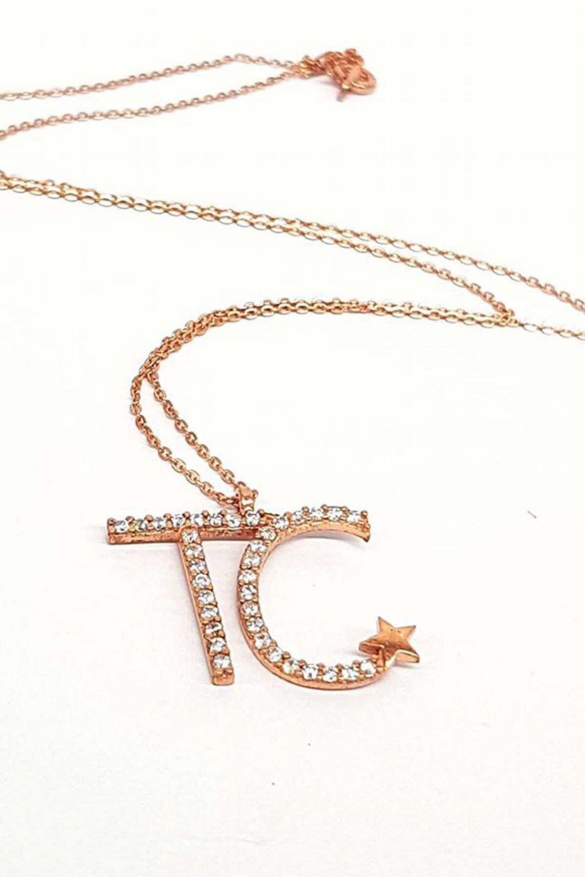 TC Yazılı gümüş zirkon taşlı kolye 