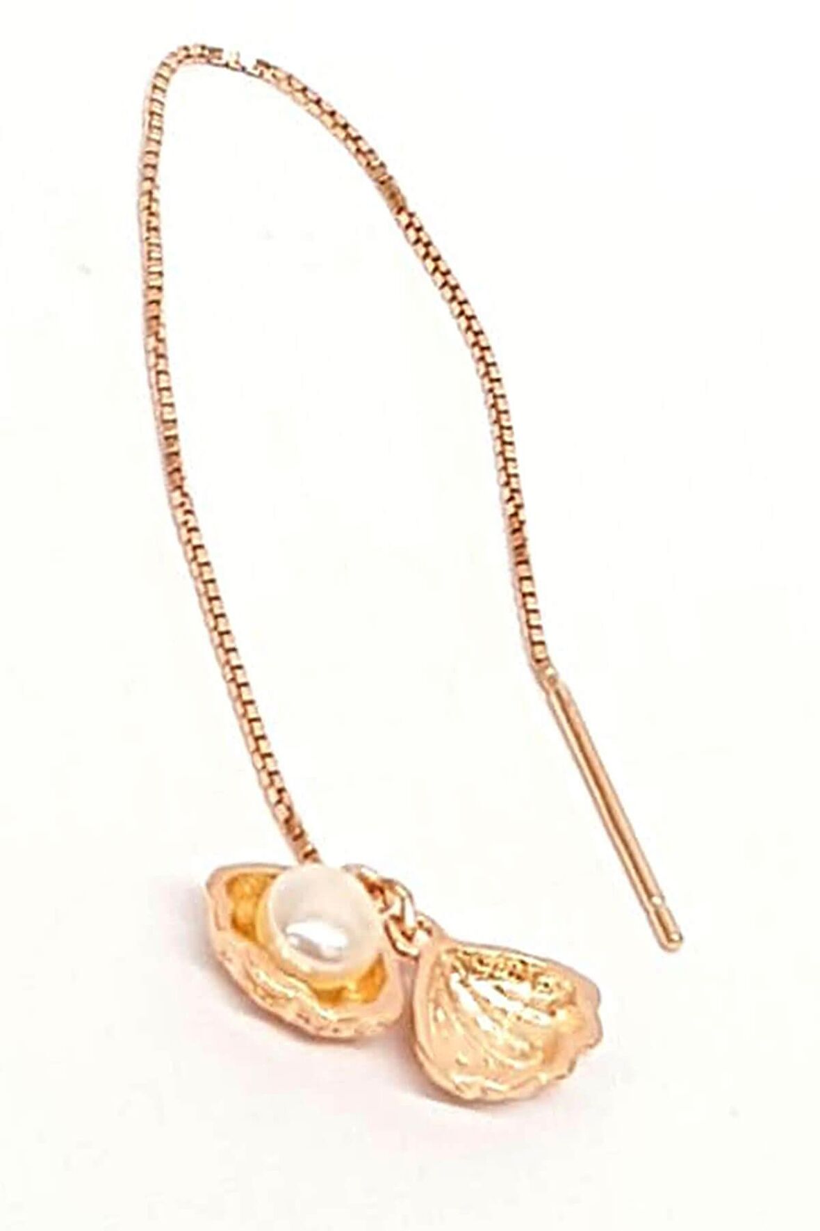 Rose Deniz Kabuğu Gümüş Zincir tek  Küpe 